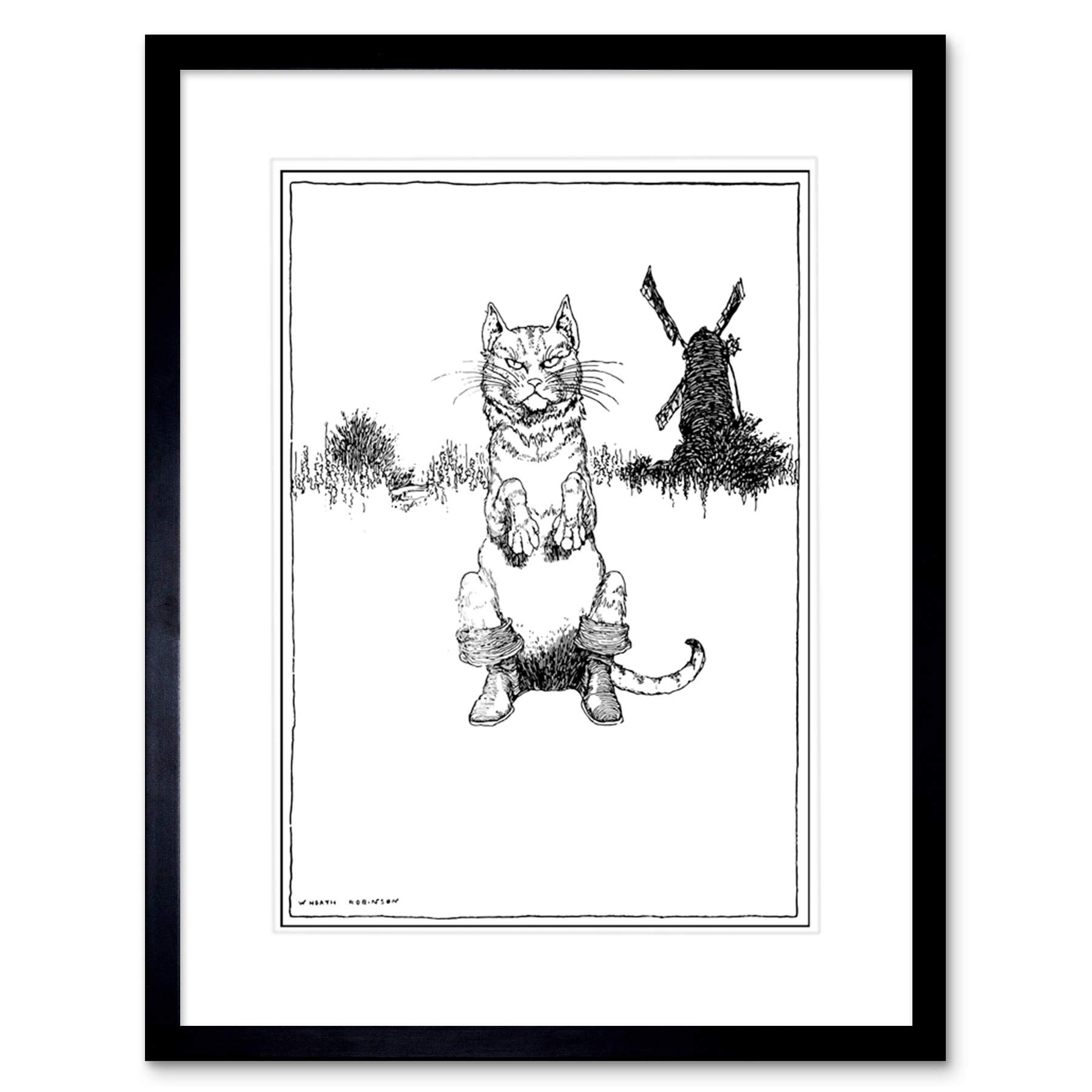 Wee Blue Coo Pussin Boots Windmill Cat Heath Robinson Framed Wall Art Print
