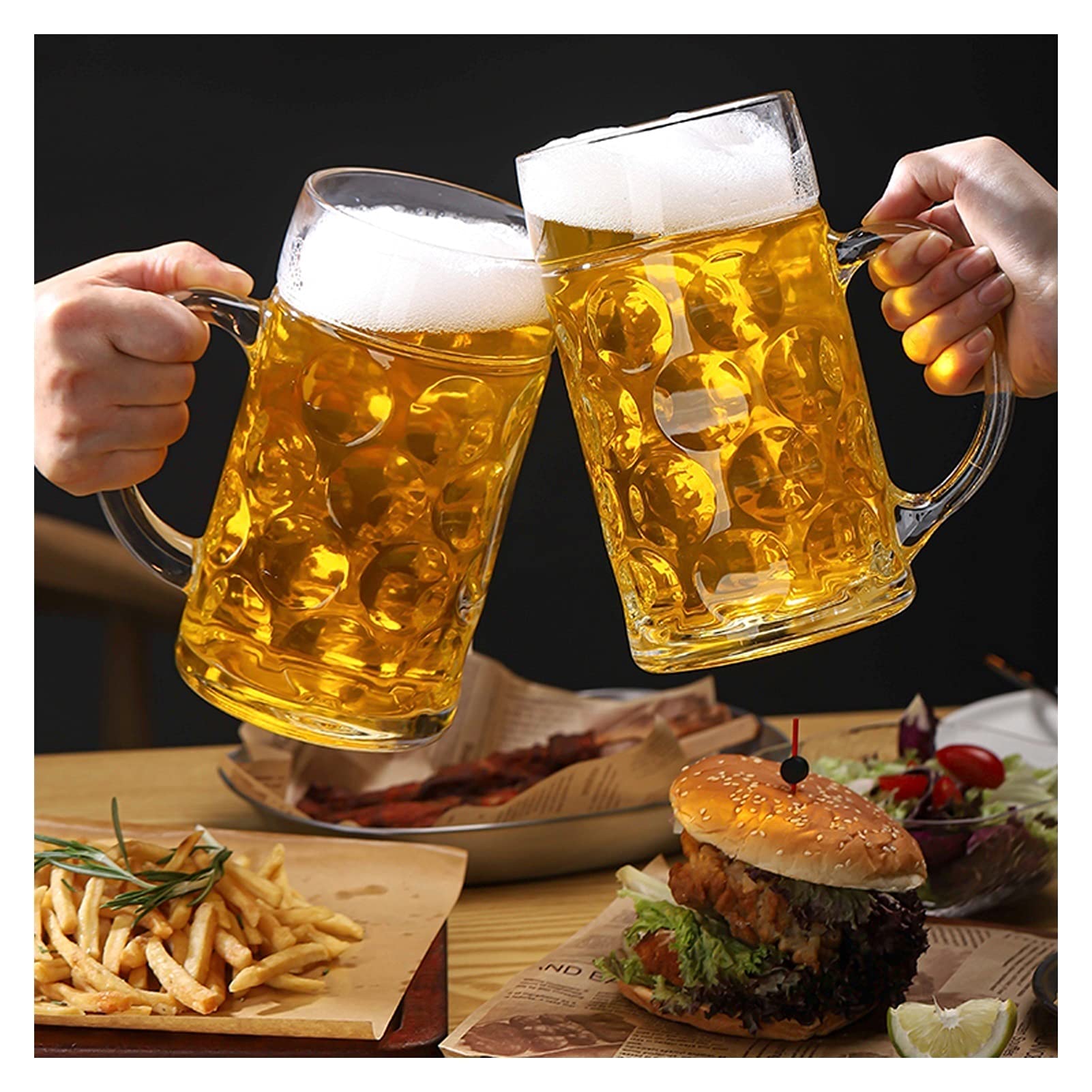 RUHEN Jarra de Cerveza de Vidrio Engrosado de 500 ml, Jarra de Cerveza de Gran Capacidad, Vasos de Cerveza fáciles de Limpiar con asa, Juego de 10 jarras de Cerveza