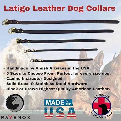 Miniatura 3 de Ravenox Collar de cuero negro medio Latigo hecho a mano Amish, diseño de expertos del ejército, ultra duradero