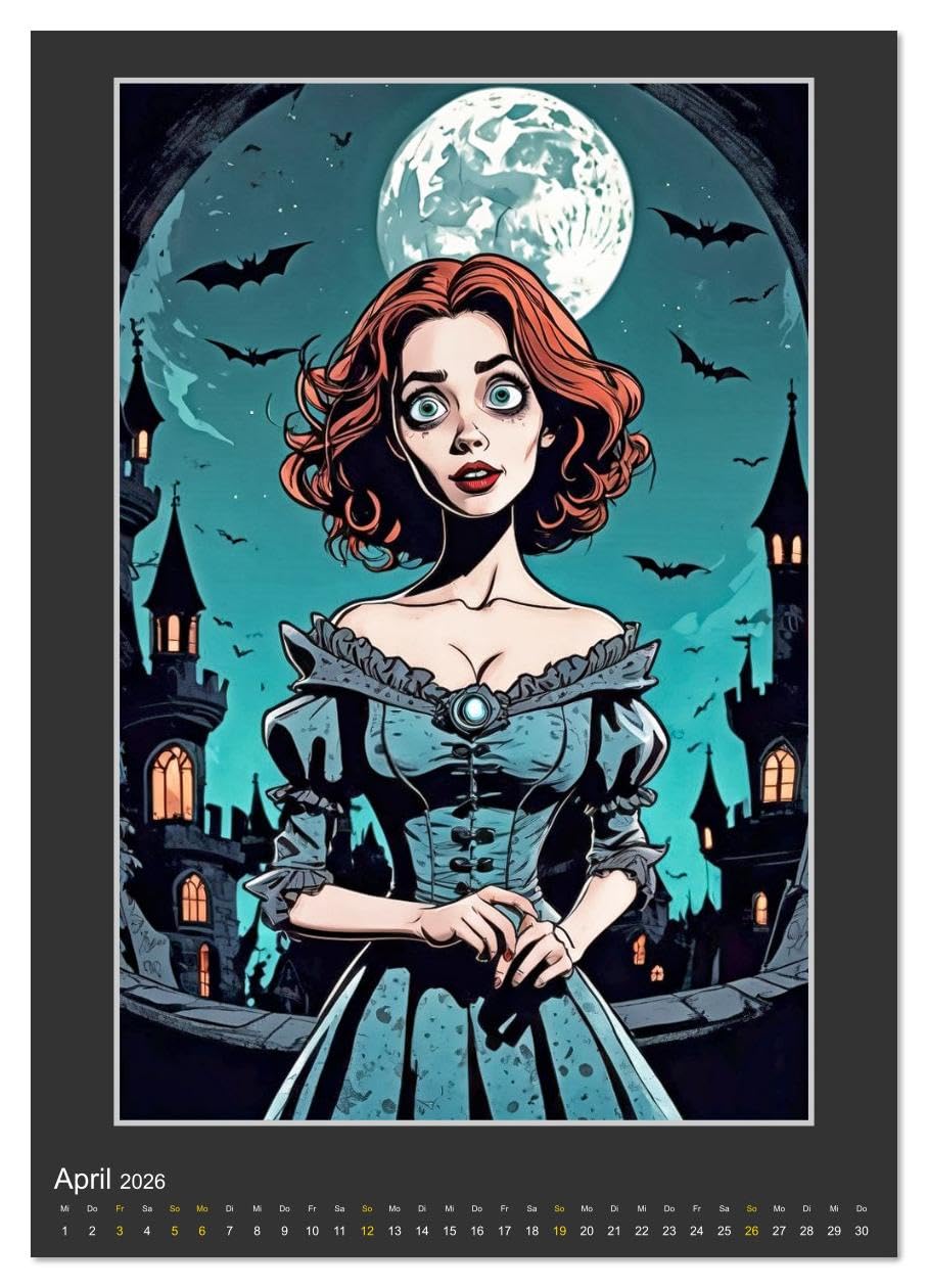 Die Schreckensschwestern vom Hotel Horror (hochwertiger Premium Wandkalender 2026 DIN A2 hoch), Kunstdruck in Hochglanz: Grunge, Gothic, Horror und zwölf Frauen. (CALVENDO Spass)