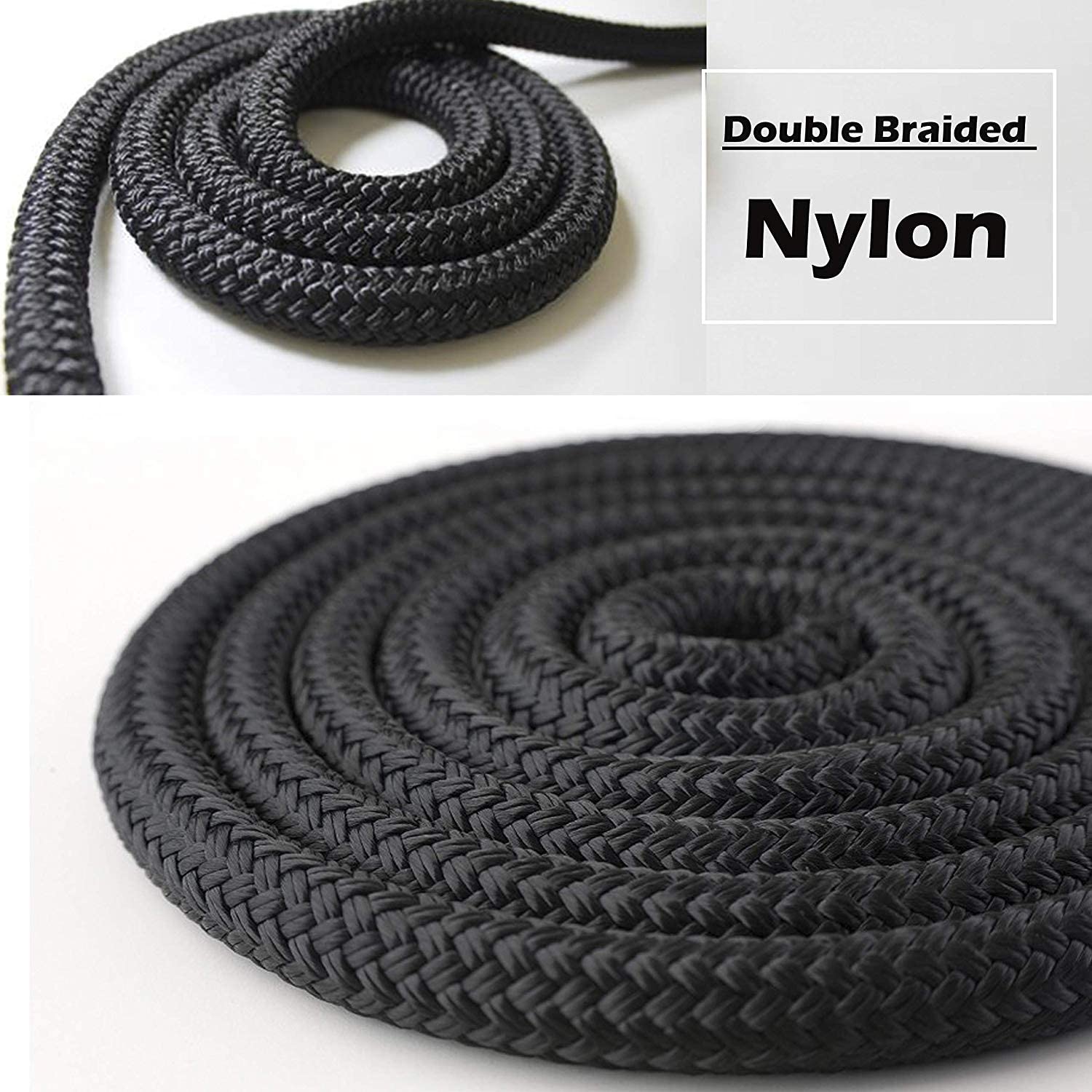 OROOTL Corde d'amarrage en polyester pour bateau - Noir - Diamètre : 10 - 12 mm - Longueur : 7,5 m - Longueur : 15 m