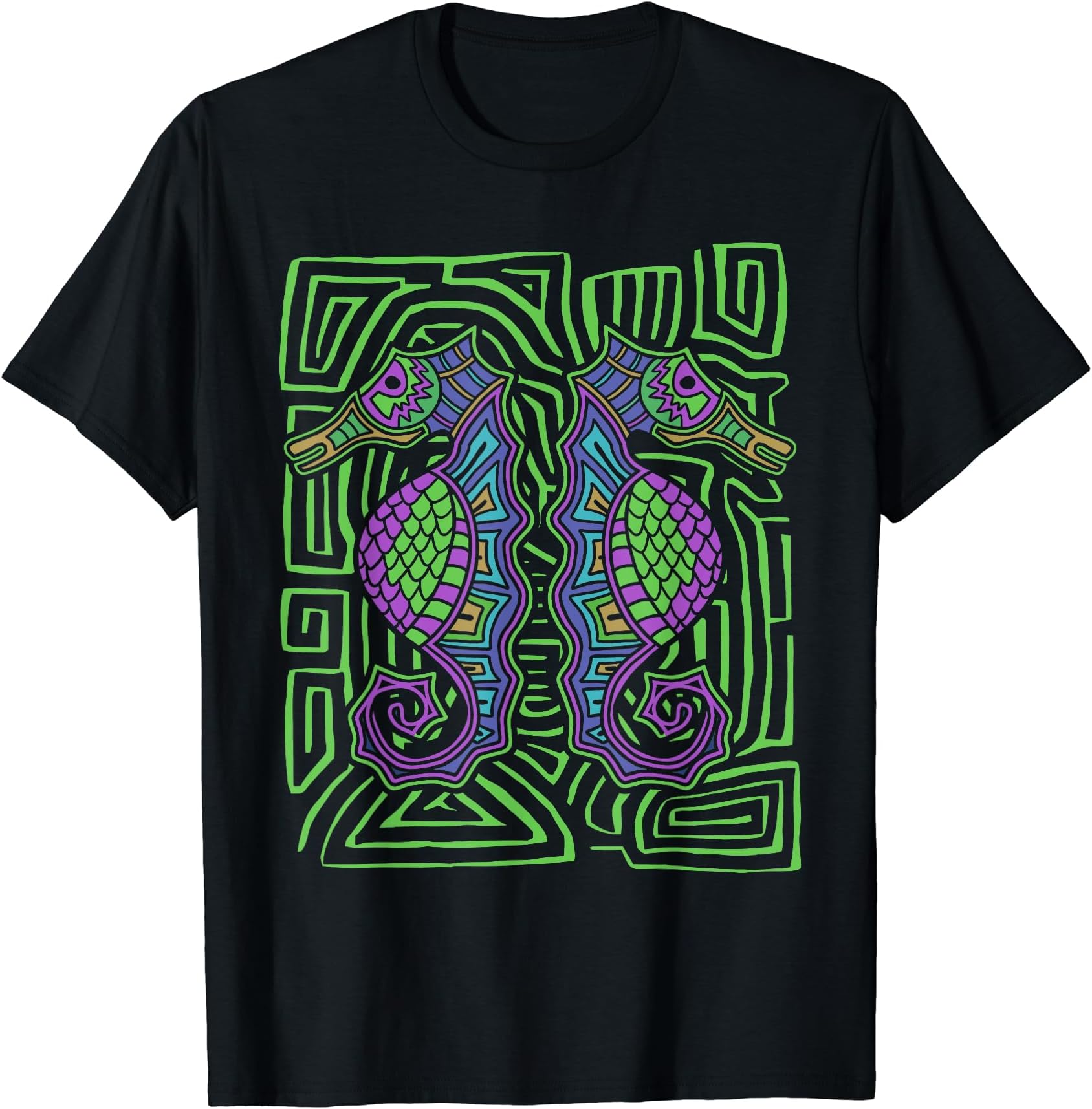 Seahorse Hippocampus Mola Art by Panama Kuna Tribe T-Shirt