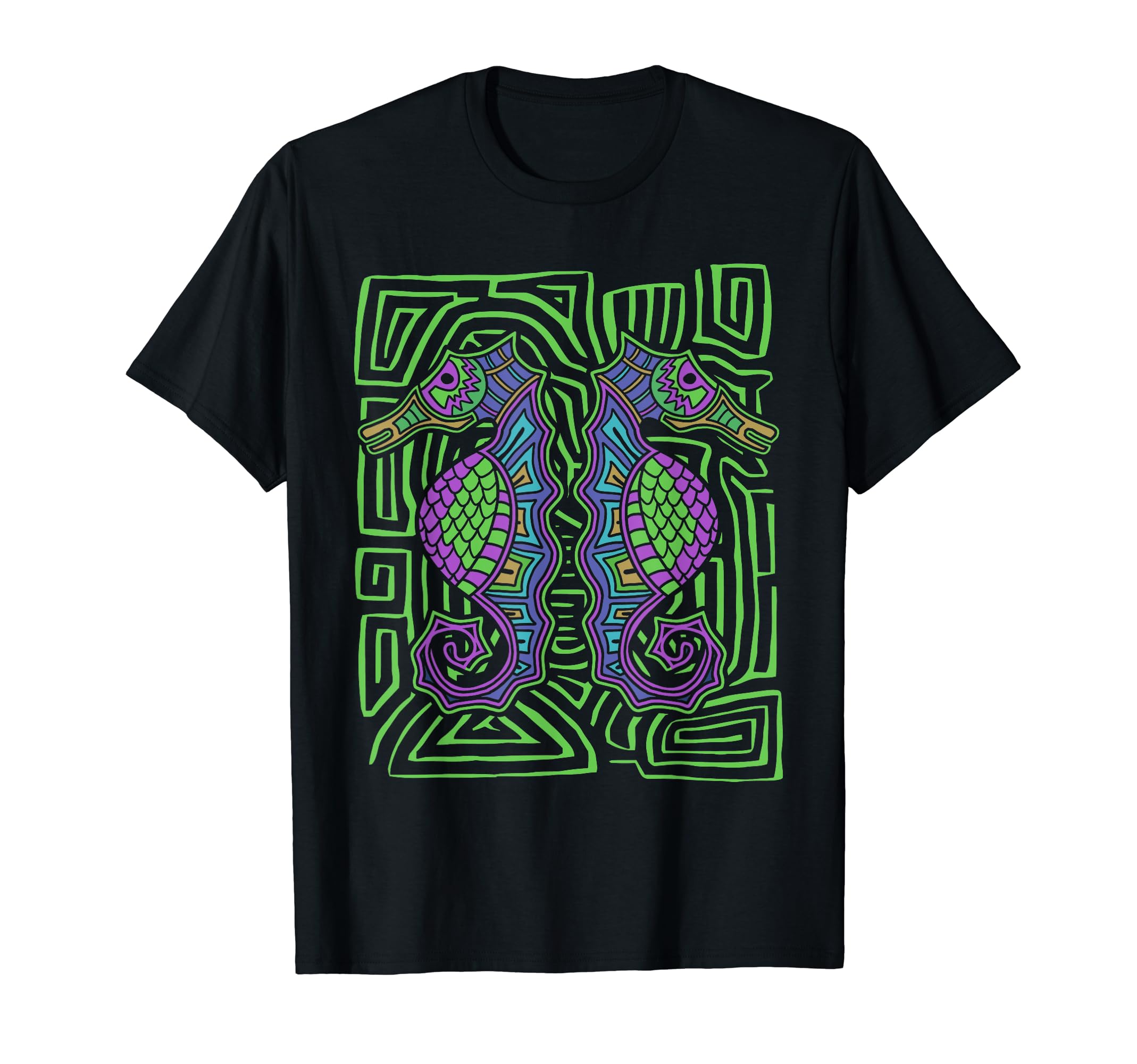 Seahorse Hippocampus Mola Art by Panama Kuna Tribe T-Shirt