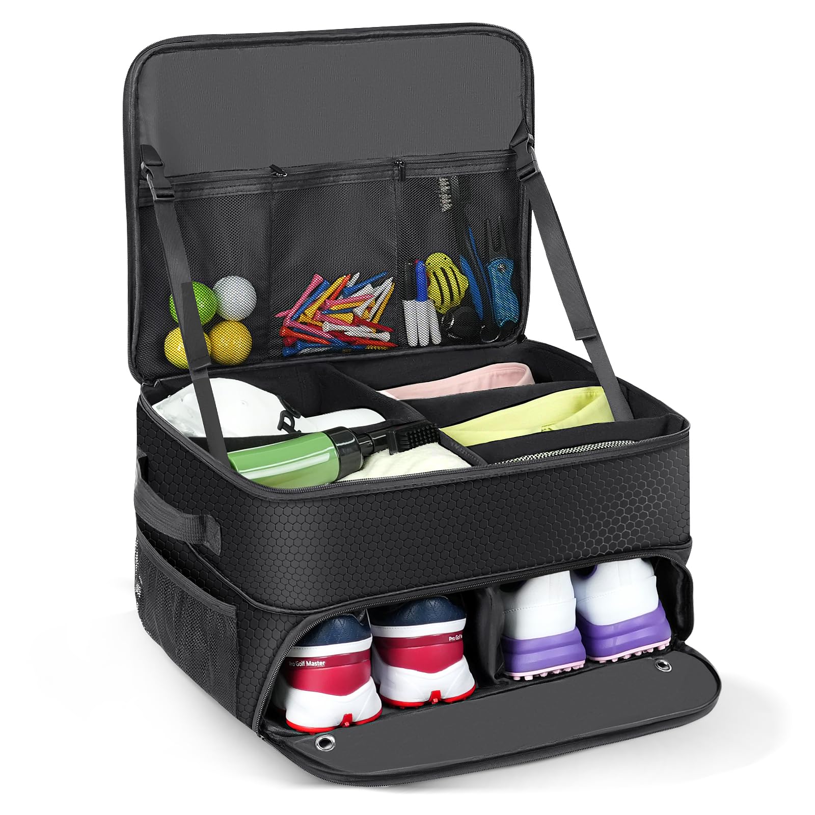Misoda Golf Trunk Organizer with Shoe Storage, Golf Gifts for Men,2-Pair Capacity, Waterproof Car Trunk Locker Storage Box for Golf Gear and Accessories,Golfer Gifts