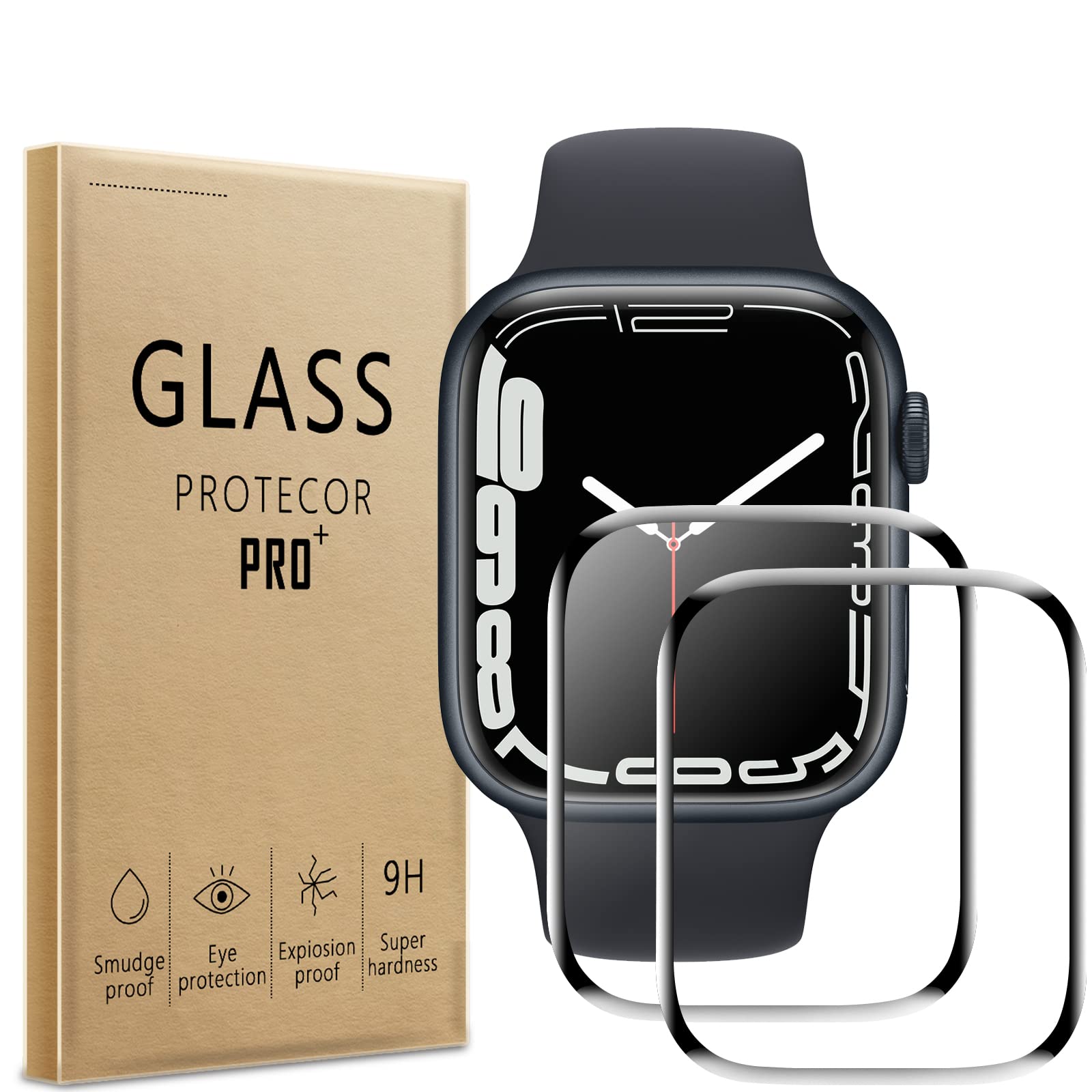 AOKUMAAOKUMA Plexiglass for Apple Watch Series 8/7 45mm Screen Protector, Premium 3D Curved Edge Guard Film, Edge to Edge Full Screen Cover, work with most case(Black Edge)