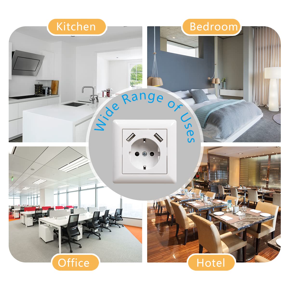 Lot de 2 prises avec port USB (maximum 3,4 A) encastrées Schuko USB - Blanc - Système 55 - Blanc pur brillant - Prise murale avec contact de protection - Prise encastrée standard pour smartphone MP3