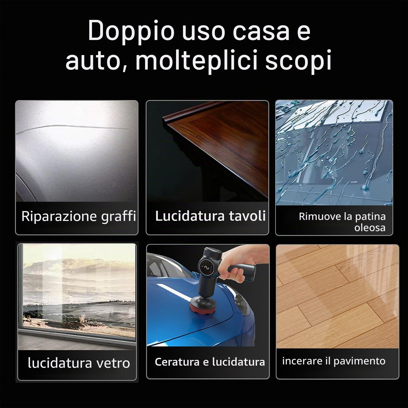 Lucidatrice a batteria per auto con display LCD, set di lucidatura con 2 livelli di velocità regolabili, lucidatrice elettrica multifunzionale per lucidare metallo, legno e legno