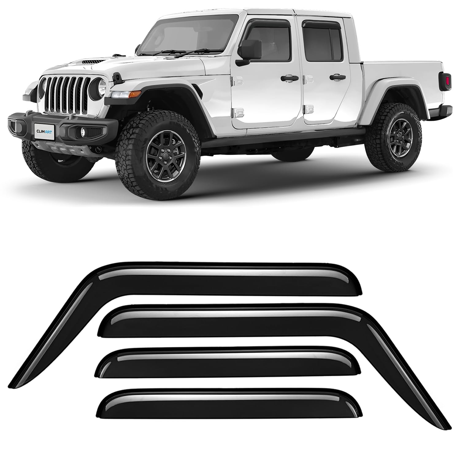 CLIM ART Incredibly Durable Rain Guards Compatible with Jeep Gladiator 2020-2026, Original Tape-on Window Deflectors, Vent Deflector, Window Visors,