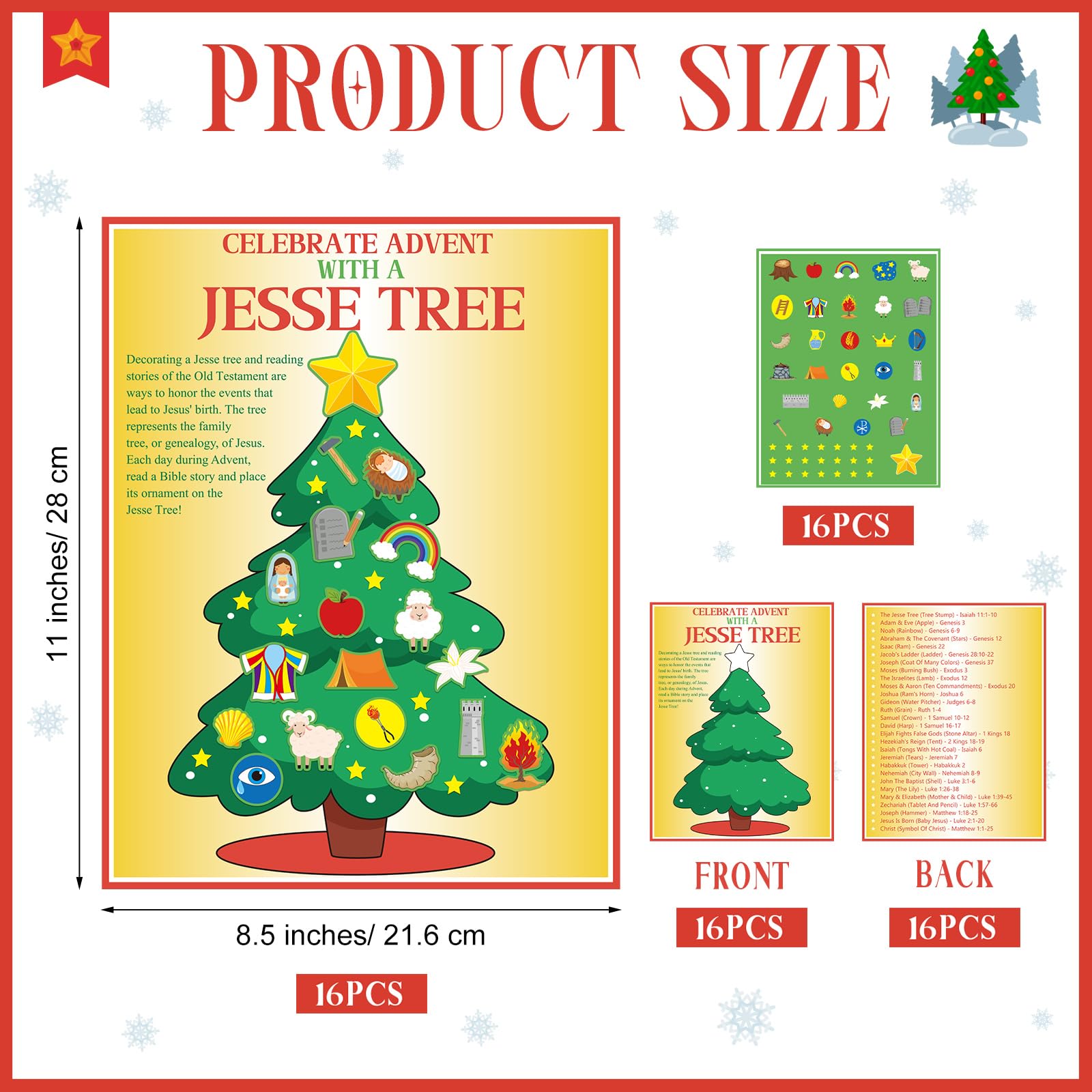 MiniInflat 16 Pcs Jesse Tree Sticker Scenes Religious Christmas Craft Catholic Advent Calendar Traditional Christian Decoration with Bible Story for Sunday School Activity Family Advent Celebration - Image 2
