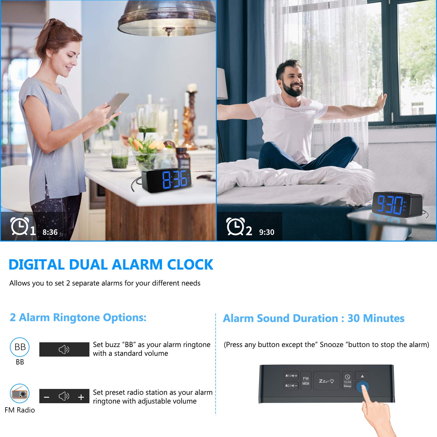 Buy HAPTIME Digital Alarm Clock Radio 6.2” Large LED Display with 4