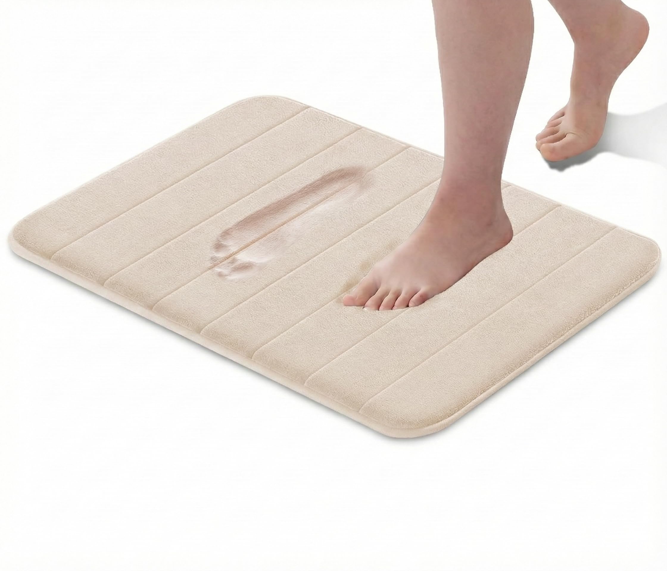 GVTECH Memory Foam Bath Mat, (1 Pack) Non-Slip Back, 40x60 cm Fleece Softness, Highly Absorbent, Bathroom Carpet, Super Soft Microfiber Bath Rug, Rectangle, Easy to clean Mat, Beige