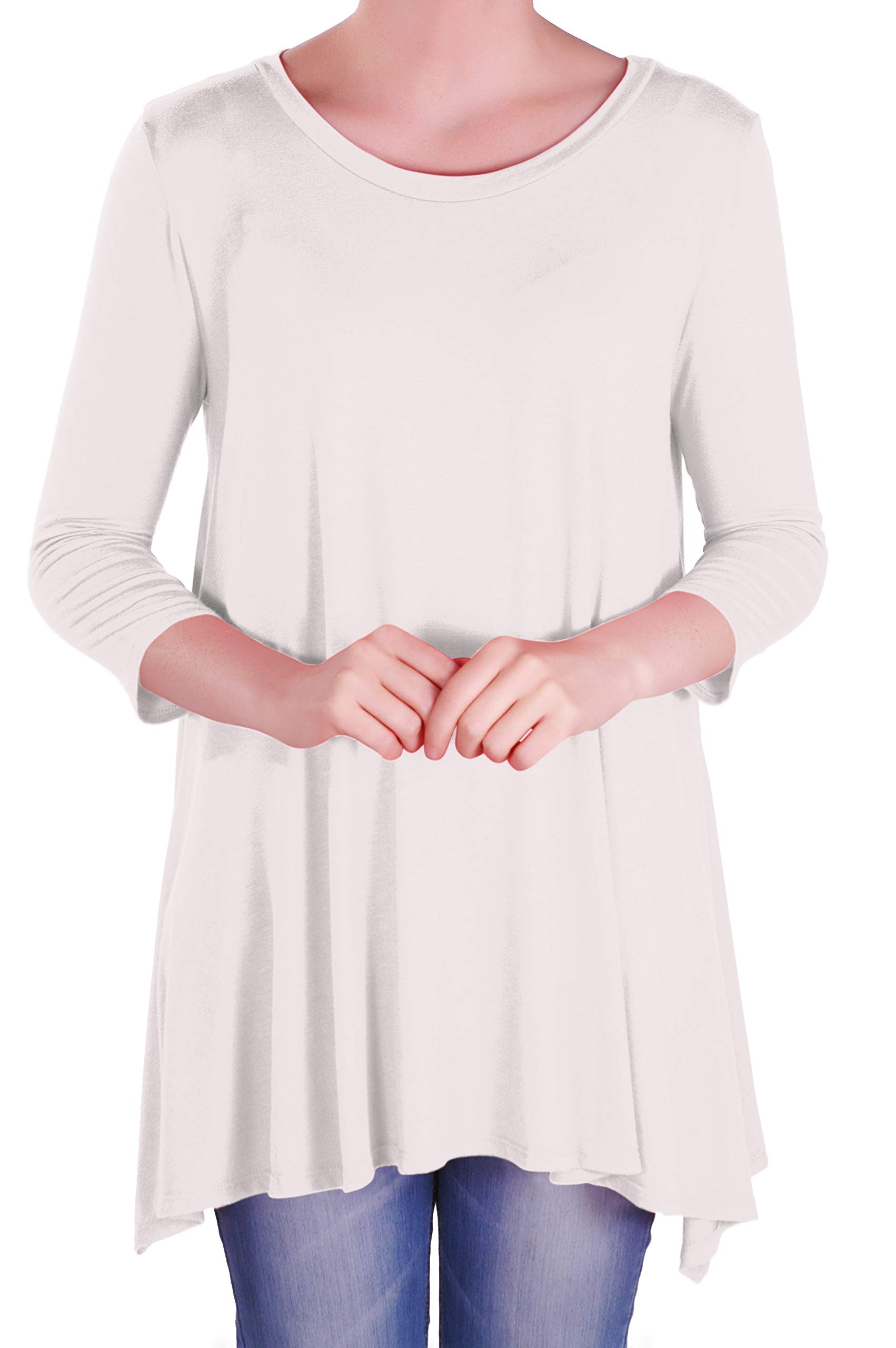 Eye Catch Women's White - Reva Round Neck Flared 3/4 Sleeve Tunic T Shirts Tops Blouse Size 20