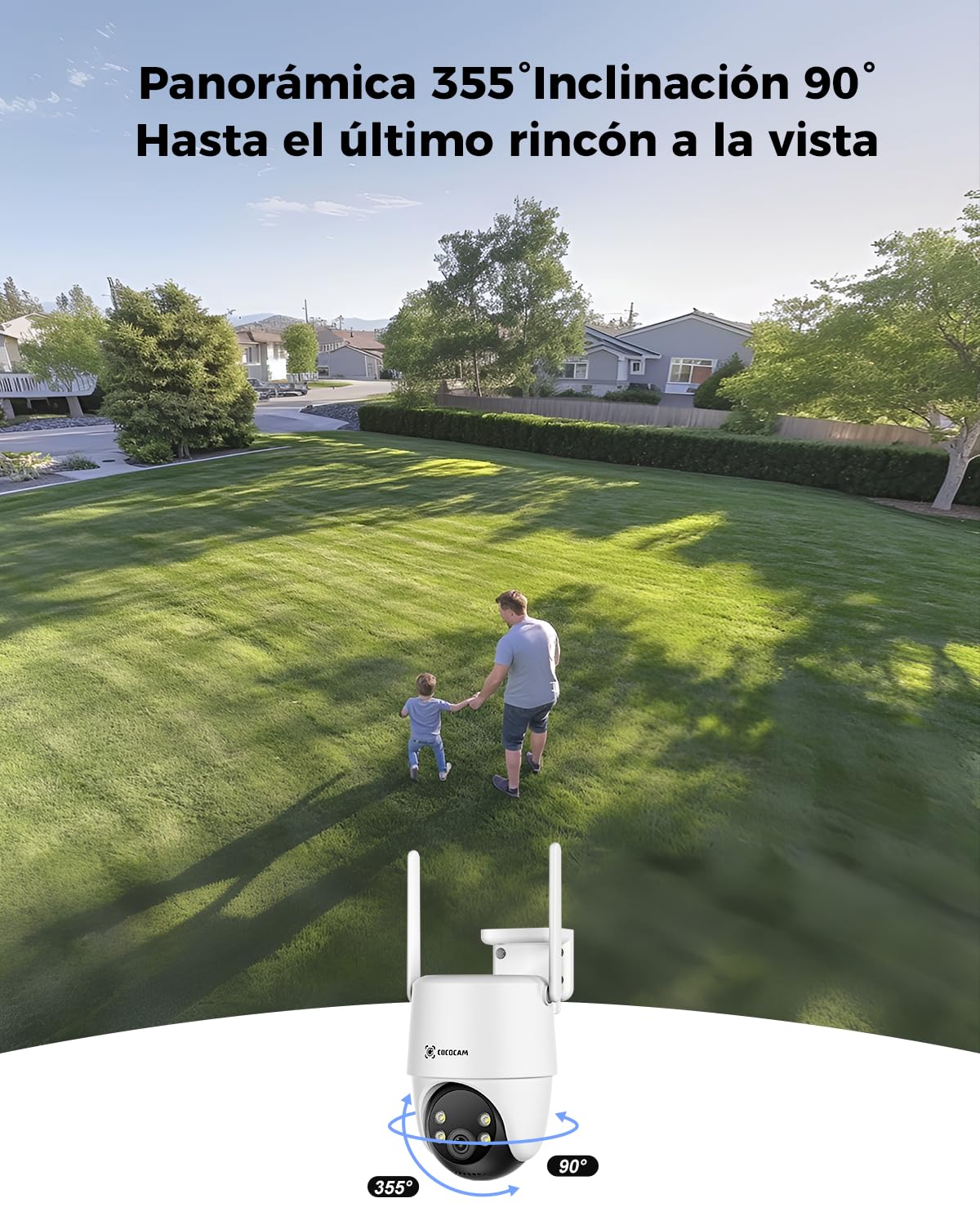 COCOCAM 24/7 Grabación AOV Camara Vigilancia WiFi Exterior Solar 2K PTZ | 10000mAh Batería 8W Panel Solar, Detección IA, Seguimiento IA, Visión Nocturna 30 Metros, Audio Bidireccional, IP66