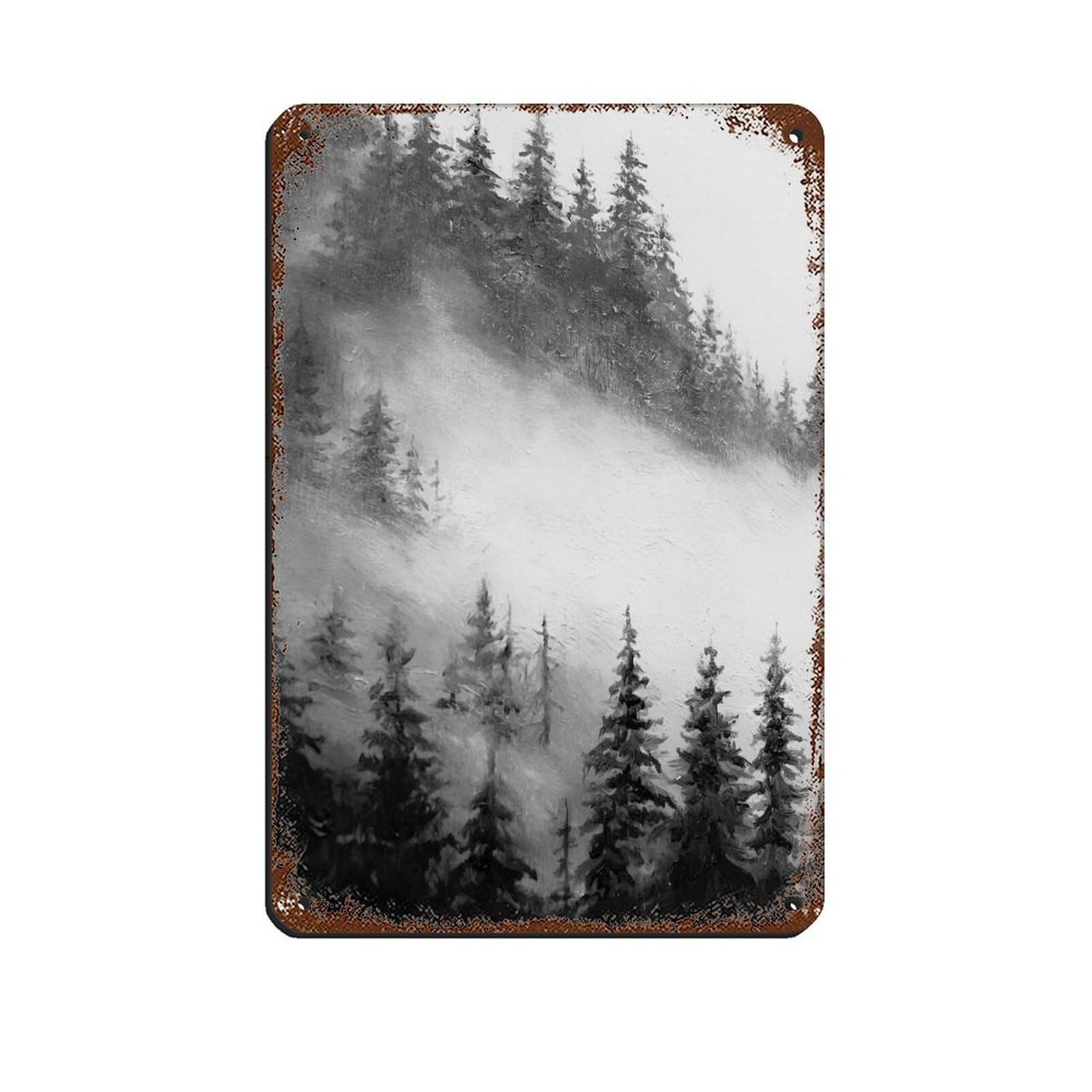 Winter Trees, Winter Painting, Snowy Winter Tin Sign Vintage Metal Pub Club Cafe Bar Home Wall Art Decoration Poster Retro 8x12inch(20x30cm)