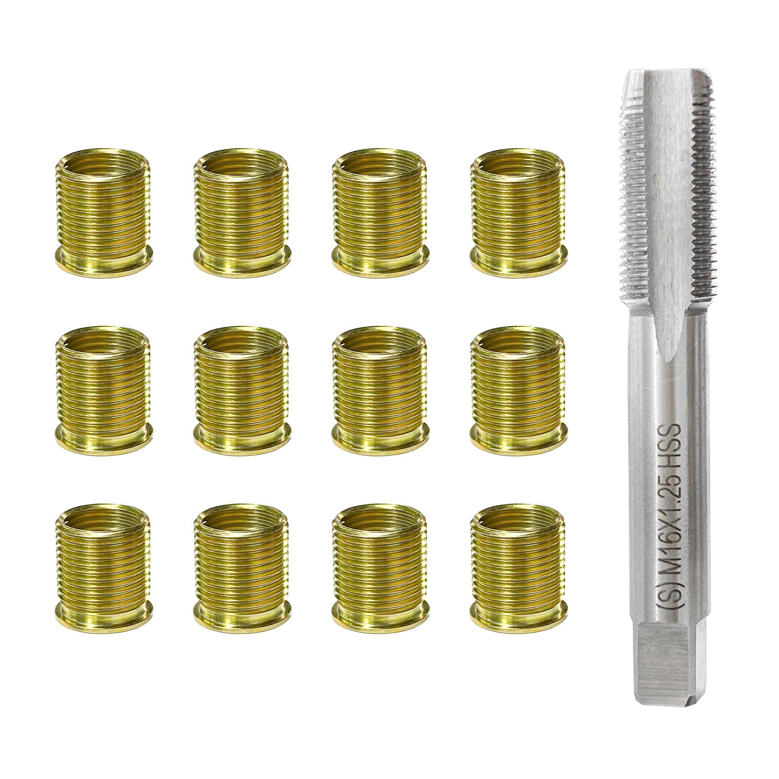 13 PCS Spark Plug Thread Repair Kit, M14×1.25 Inserts and M16×1.25 Tap Spark Plug Rethreading Set, Stainless Steel Thread Repair Tool Kit