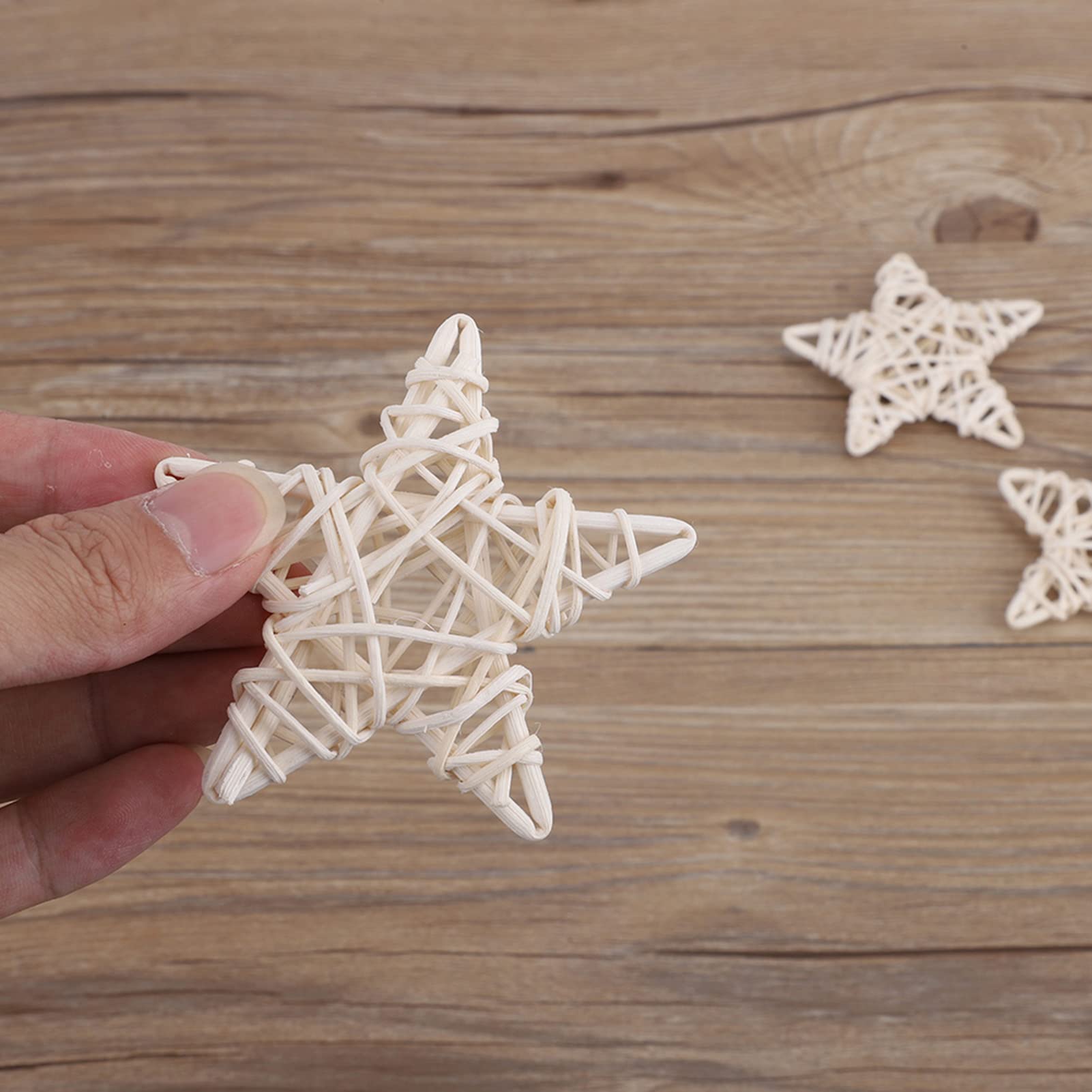 12 Pezzi Stelle In Rattan Fai Da Te, 8.5 Cm Palline In Rattan A Forma Di Stella Decorazione Di Palline Di Rattan A Stella Per Matrimoni Tavoli Albero Di Natale Casa Giardino Bianco(01)