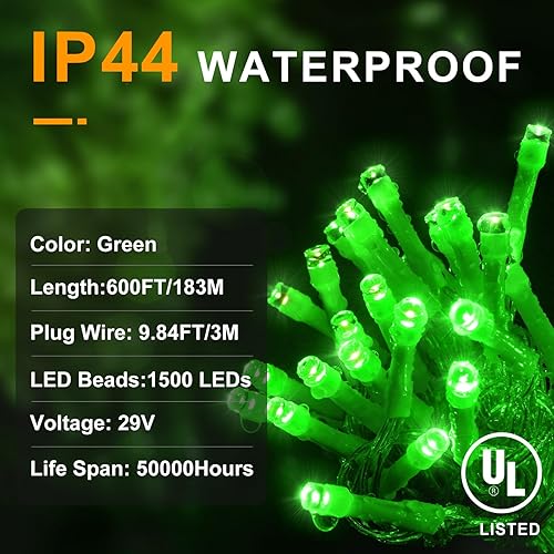Vista 273 de KNONEW Guirnalda de 1000 luces LED de 394 pies, luces de Navidad para exteriores, 8 modos y temporizador, luces de hadas enchufables, impermeables