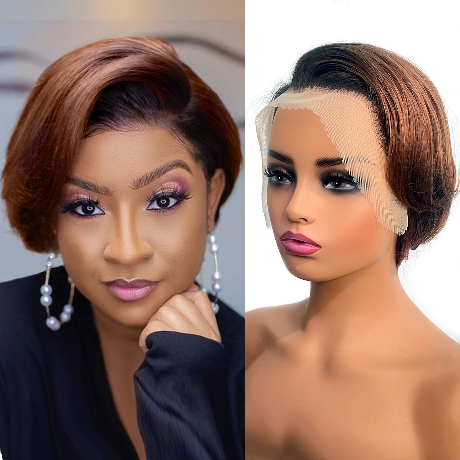 SHUNHUIXC Pixie Cut Wig Human Hair 13x4 Lace Front Wigs 8 inch Short Pixie Cut Glueless Human Hair Wigs Pre Plucked Short Straight Bob Wigs for Black