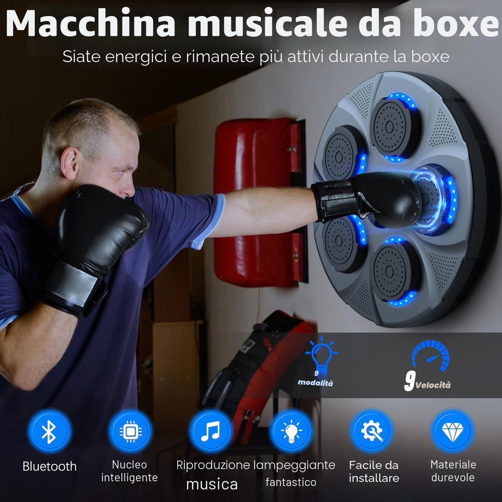 HotHands Macchina da Boxe Musicale, Macchina da Pugilato Musicale a LED con Bluetooth, 9 modalità e velocità, Esercitatore Elettronico Intelligente di Pugilato Musicale per Bambini e Adulti in Casa