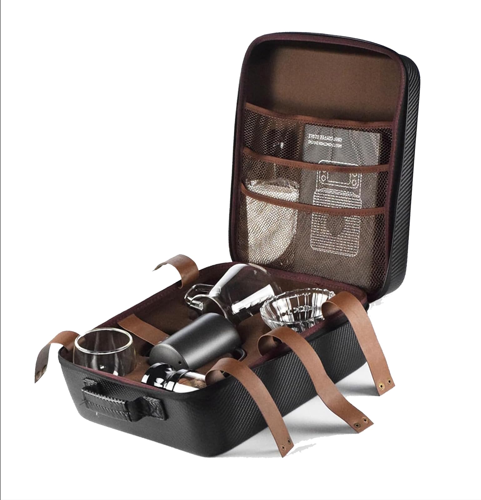 MeiyZythum Travel Coffee Lovers Gift Sets, Camping Coffee Maker Set, Glass Pour Over Coffee maker, Stainless Manual Coffee Grinder Set-All in 1 Gift Bag, Travel Portable Pour Over Coffee Kit