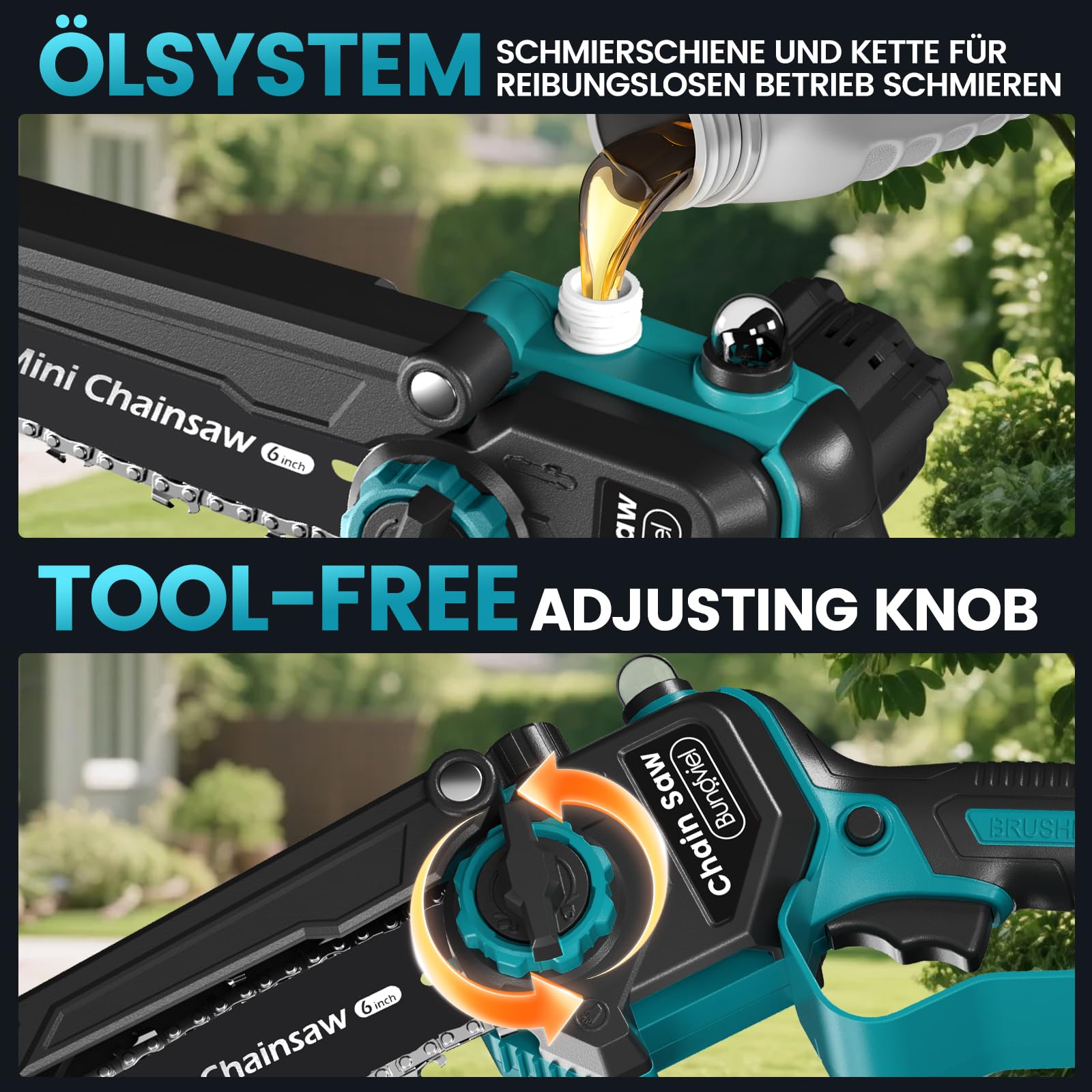 Potatore a batteria 4 in 1, compatibile con batteria Makita, mini motosega senza spazzole da 6 pollici e batteria da 40 mm, 2 x 4,0 Ah, portata massima fino a 4 m, per potatura di alberi da giardino