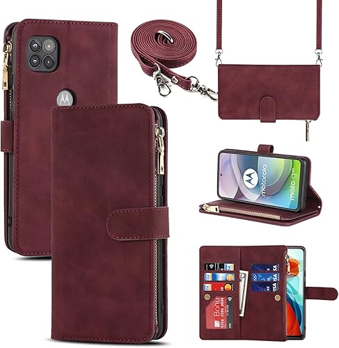 Jaorty Funda tipo cartera para Motorola Moto One 5G Ace 2021 para mujeres y hombres con tarjetero, Moto G 5G 2020 Crossbody con correa para el
