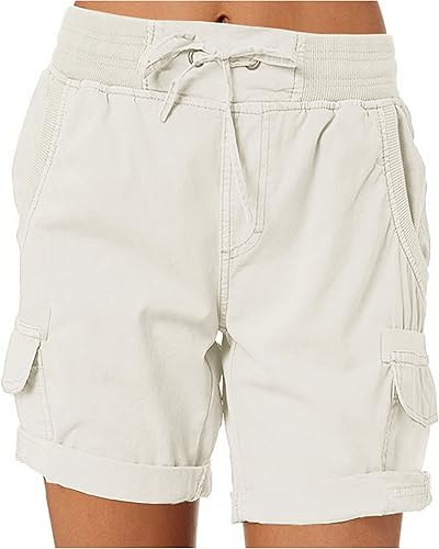 Hooever Pantalones cortos tipo cargo de senderismo para mujer con 6 bolsillos para exteriores, de cintura alta, bermudas