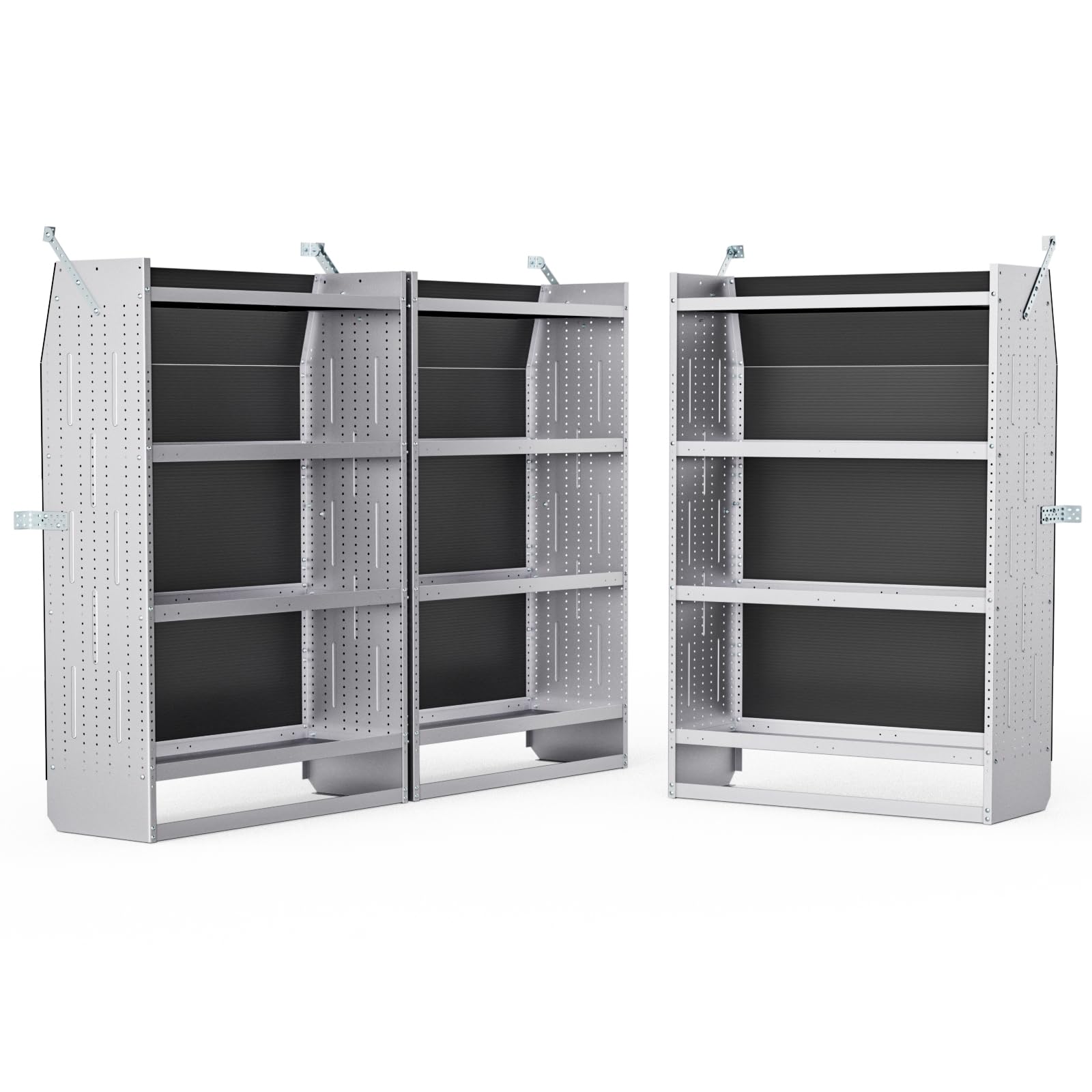 AA Products Model SH-6204(3) Steel Low/Mid/High Roof Van Shelving Storage System Fits Transit, ProMaster and Sprinter, 4 Tiers Set of 3 Van Shelving Units, 42''W x 62''H x 16''D