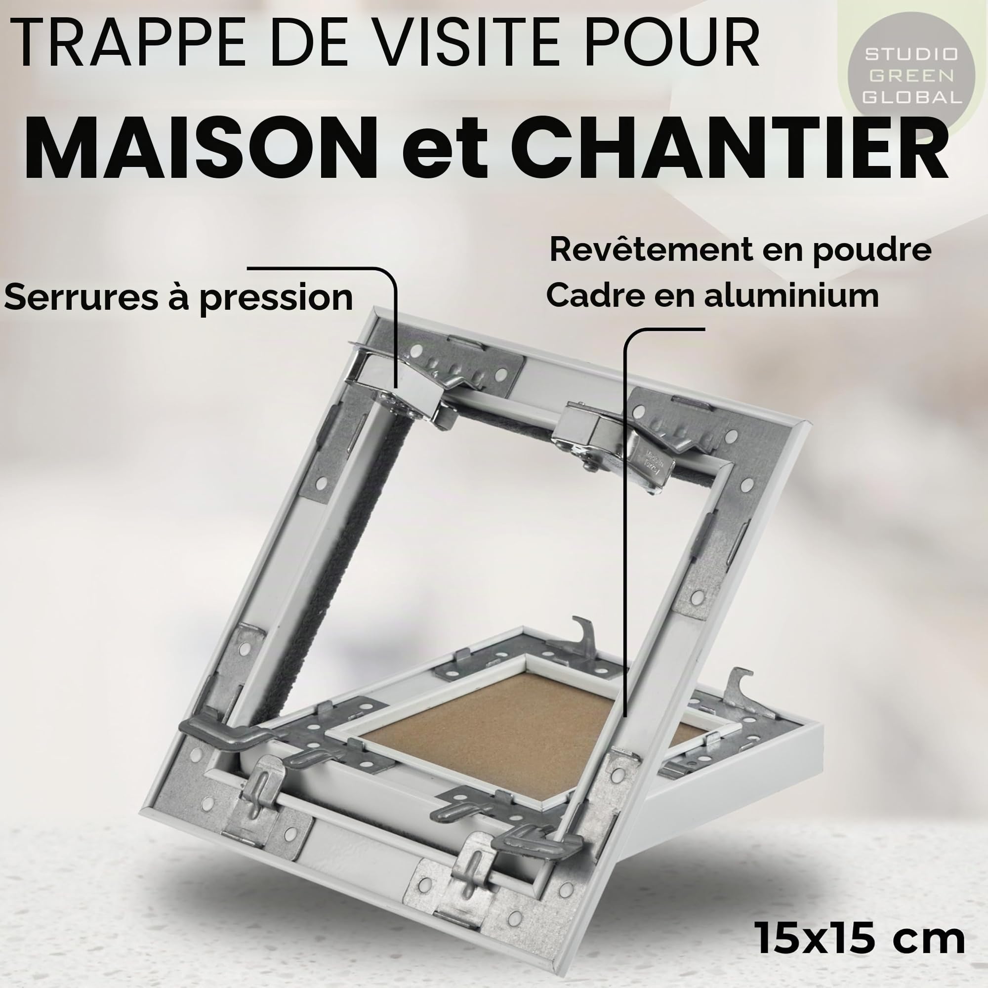 Trappe de visite 15x15cm avec joint en feutre - Invisible, prête à peindre | Pour cloisons sèches 12,5mm | 150x150mm Cadre en aluminium trappe de maintenance | Ouverture adaptée aux pièces humides