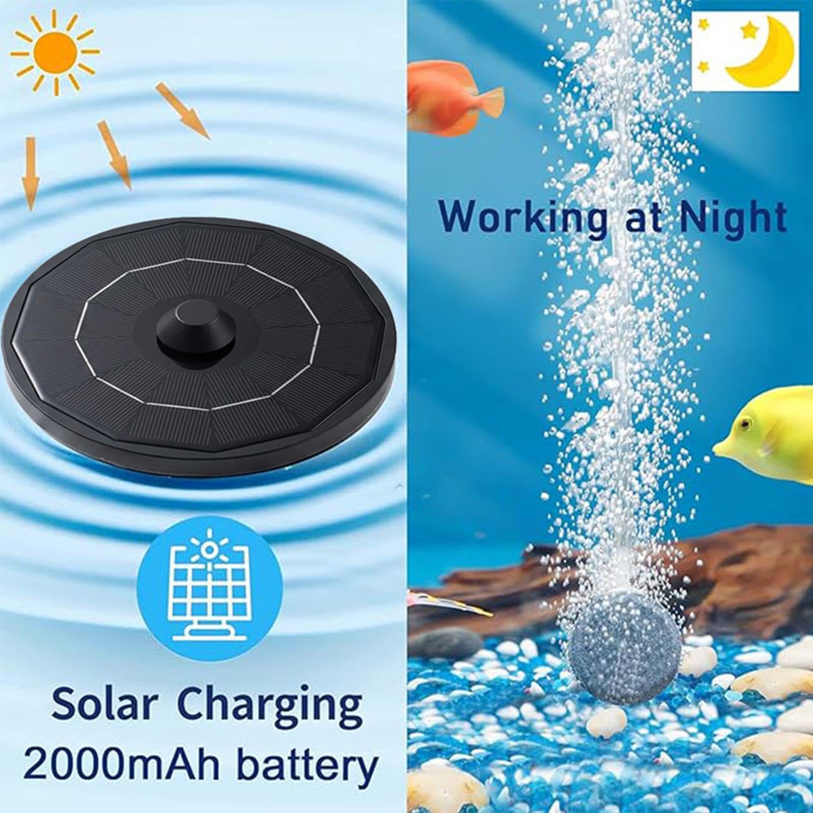 Aireador Solar Impermeable De Alta Eficiencia Portátil 6 Voltios | Bomba de oxígeno de piedra de aire para bandeja de pescado adecuada para jardín, acuario, piscina, patio, hidroponía