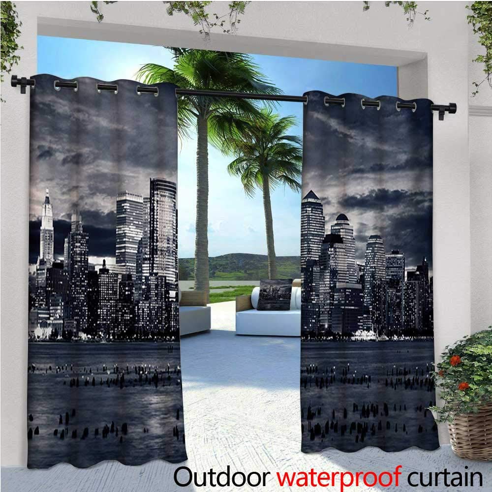homehot City Balcony Curtains Dramatic View of New York Skyline from Jersey Side Clouds Buildings Outdoor Patio Curtains Waterproof with Grommets W84 x L108 Charcoal Grey Black White