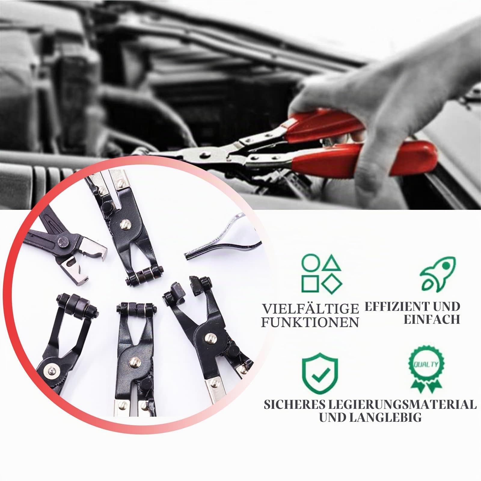 Schlauchklemmenzangen Set inkl. Koffer Schlauchschellenzangen Spezial Zangen Satz Set mit Bowdenzug (Rot)