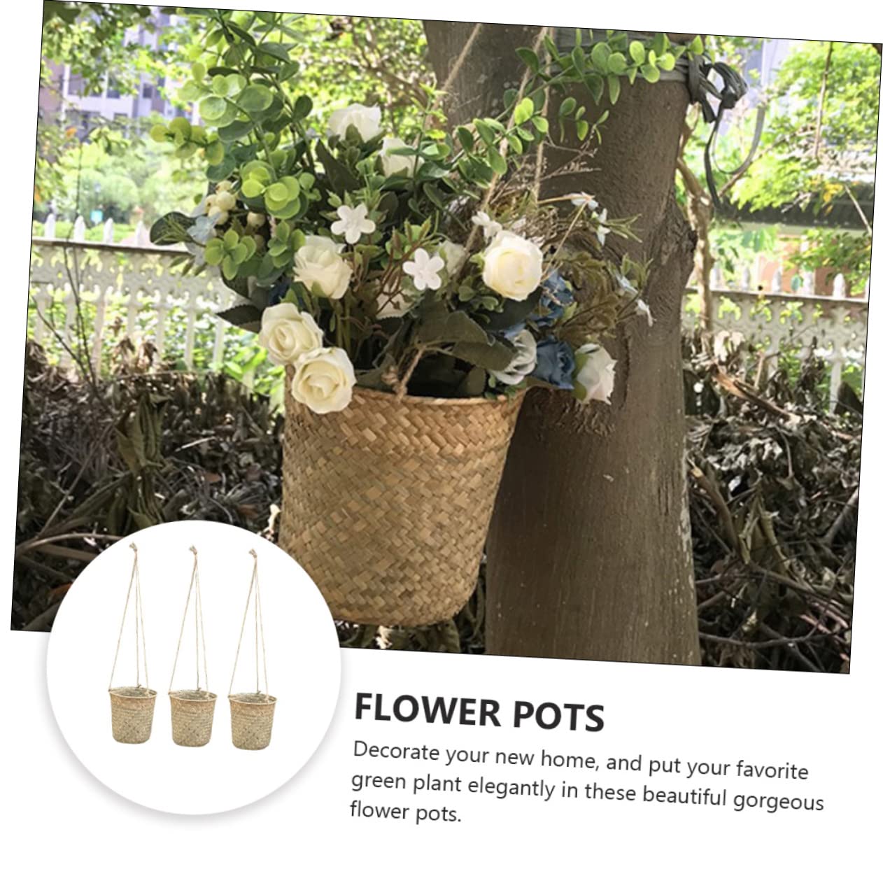 ABOOFAN 9 Pz Cesto Di Fiori in Tessuto Decorazione Da Appendere Alla Parete in Macramè Portapiante Da Esterno Decorazione Esterna Fioriera Da Parete Vimini Artigianato All'aperto Cannuccia