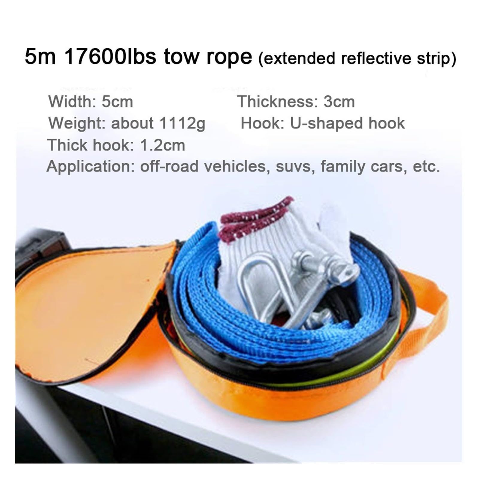 Cable Azul for Coche, cabrestante de Remolque sintético, línea Cuerda 5 M, 17600lbs, Luminoso con Fuerte tracción Gruesa for vehículos Todoterreno ATV Fuerte Resiliencia