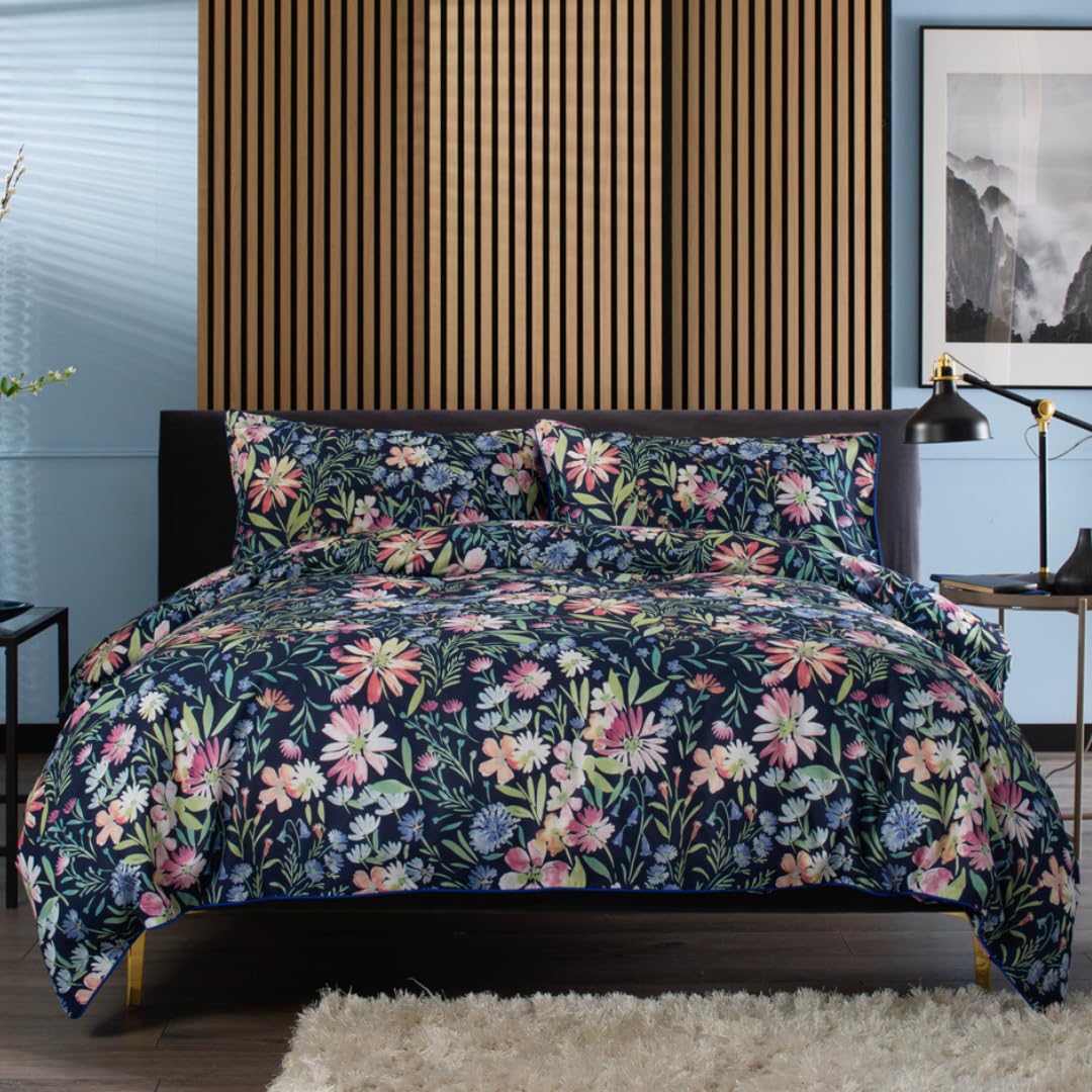The Lyndon Company Spring Flowers 100% Cotton Duvet Cover Set with Pillowcases - Luxurious 144TC Bedding in Stunning Floral Print, Soft & Breathable, Button Fastening, Machine Washable, 4 [Ki]