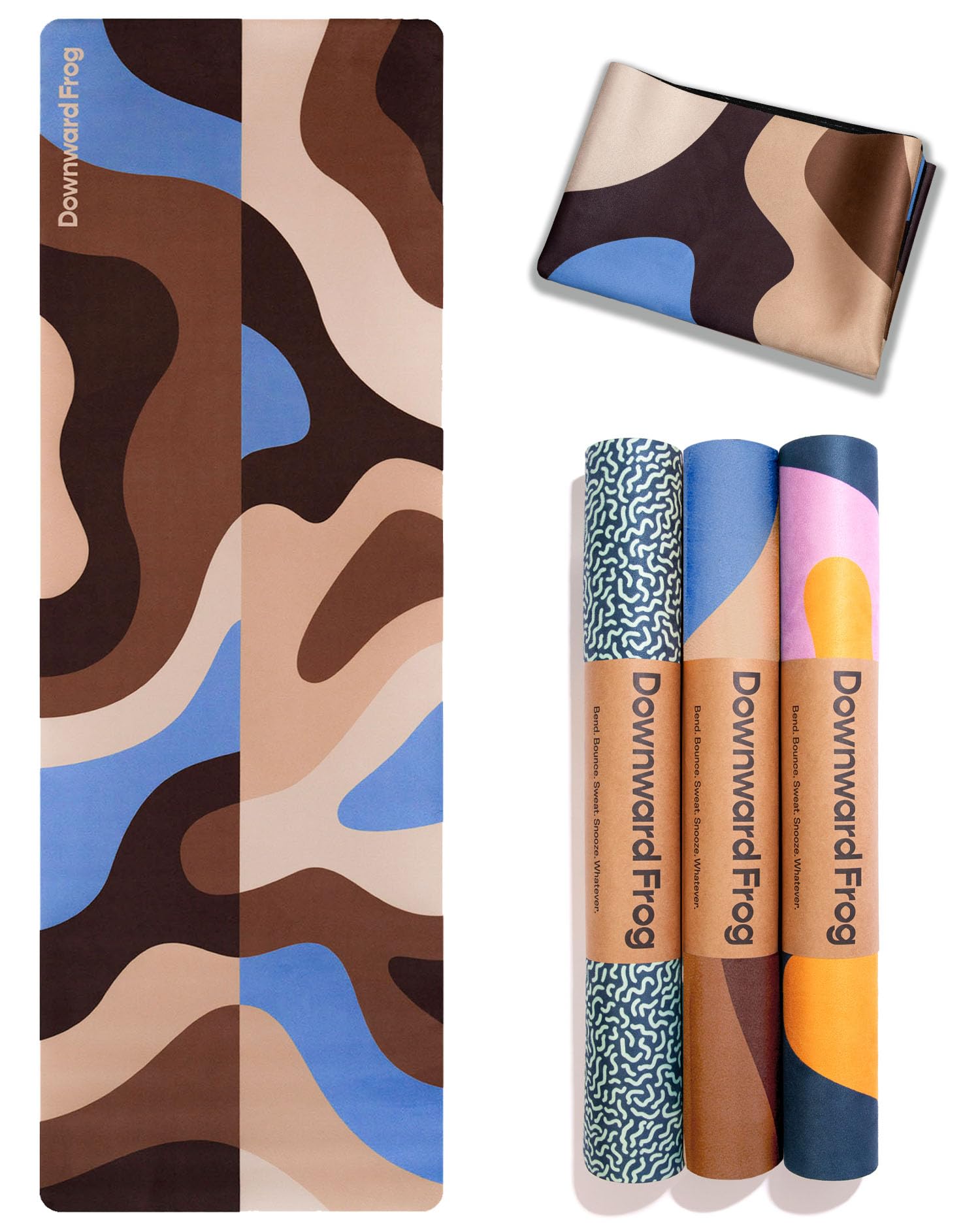 Downward Frog Colourful Patterned Yoga Mat - Eco Natural Rubber base + Microfiber. Printed Pilates Mat, Hot yoga, Travel Yoga Mat Lightweight Foldable or Thick Mat For Women (Rocky, 2mm (Travel Mat))