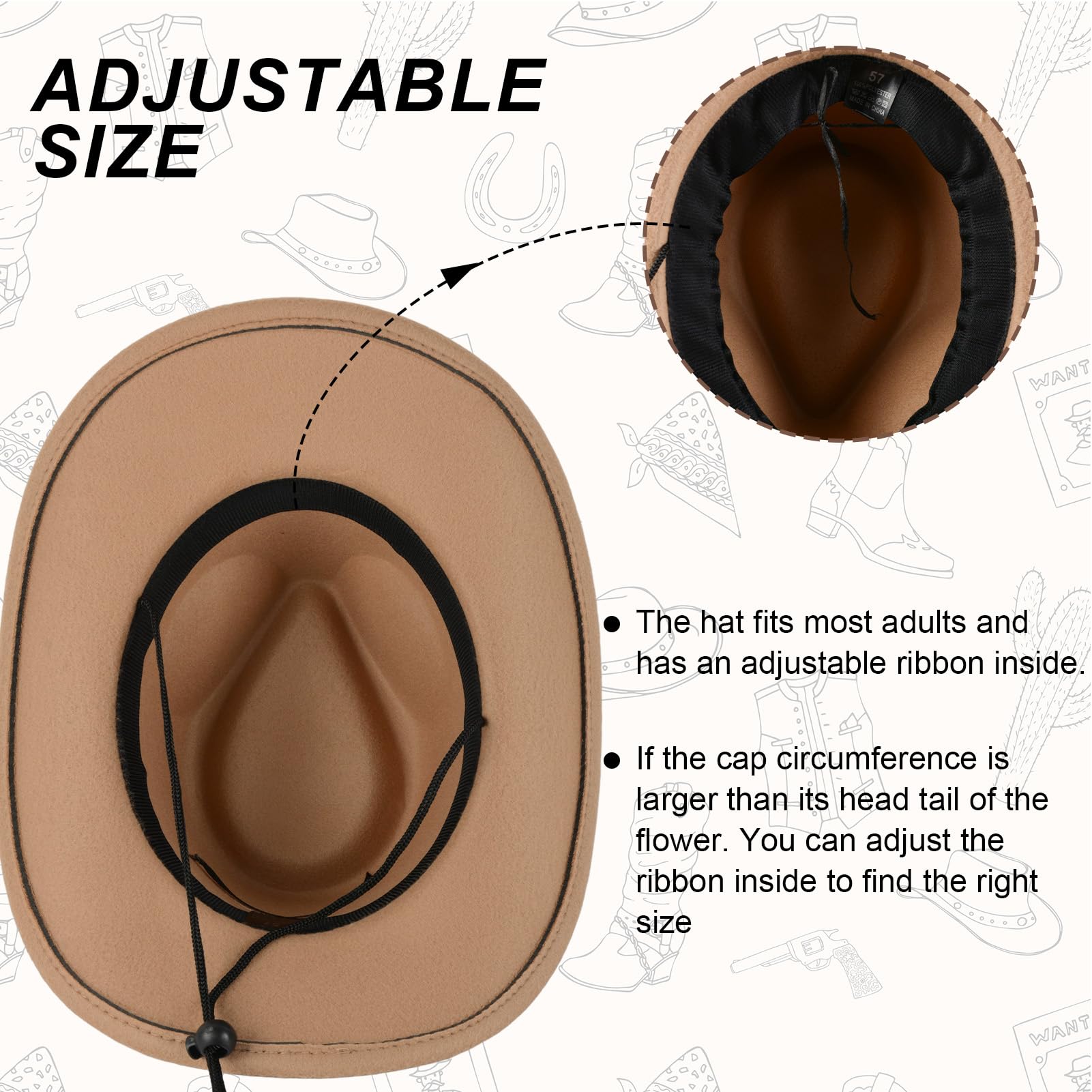 Cowboyhut für Männer und Frauen, Unisex Western Cowboy Hut, Filz Wide Edge Western Cowboy Hut Klassischer Panamahut Outdoor Wide Edge Hut mit Riemen (Camel)