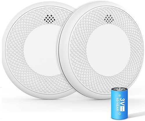 Miniatura 1 de Detector de humo y CO 2 en 1 de 10 años, botón de prueba y alarma fuerte de 85 dB, fácil instalación (paquete de 2)