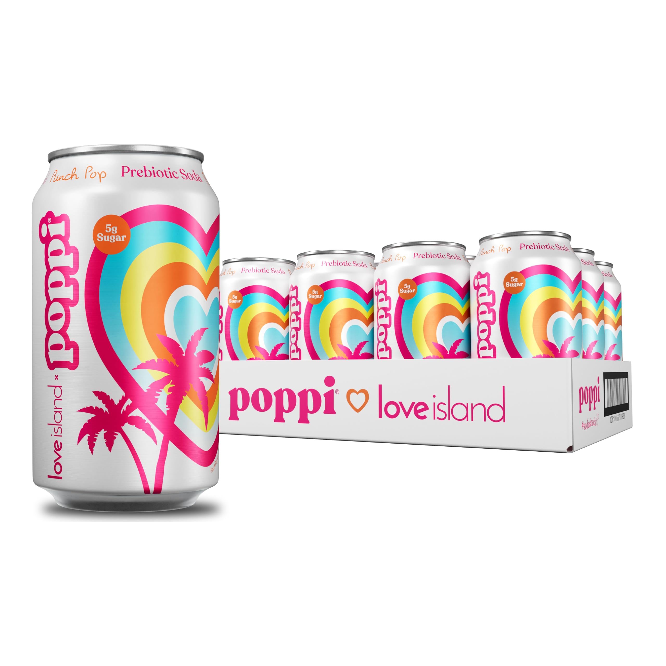 Poppi Prebiotic Soda, Sparkling Water & Fruit Juice, Punch Pop, 12 Oz, 12 Pack