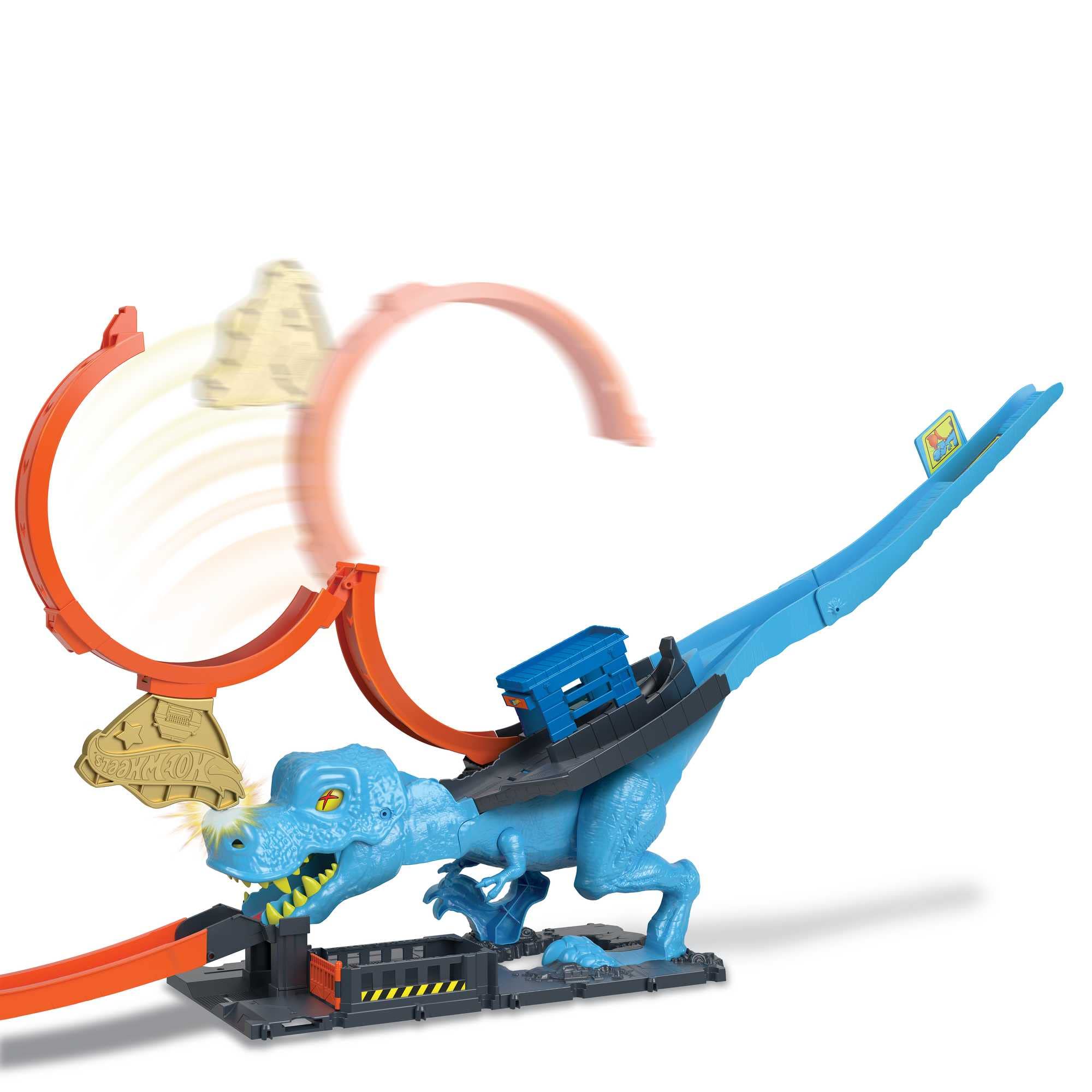 Hot Wheels City Desafío del T-Rex Pista para Coches de Juguete con Lanzador, Incluye 1 vehículo, +5 años (Mattel HNP77)