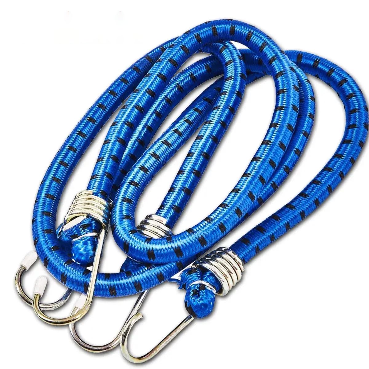 Mr.Gadget's Solutions Heavy-Duty Elastic Bungee Cords – 12mm Thick, 750mm Long – 2 Pack (Blue) with Black Half Clips – Strong Stretchable Tie Down Straps for Luggage, Camping, Roof Racks & Outdoor Use