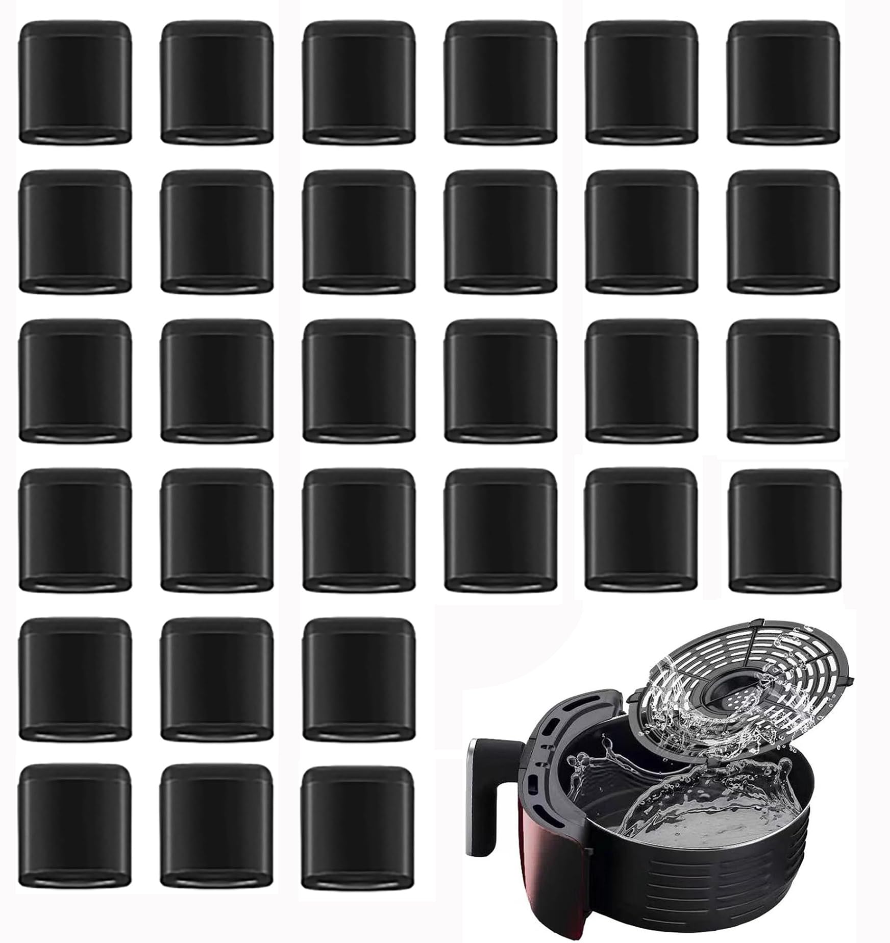 Bessy Shop Black Air Fryer Rubber Buffer,30 Piece Scratch Resistant Protective Pad,Universal Silicone Protective Cover,For Air Fryer Pan Rubber Feet (Black)