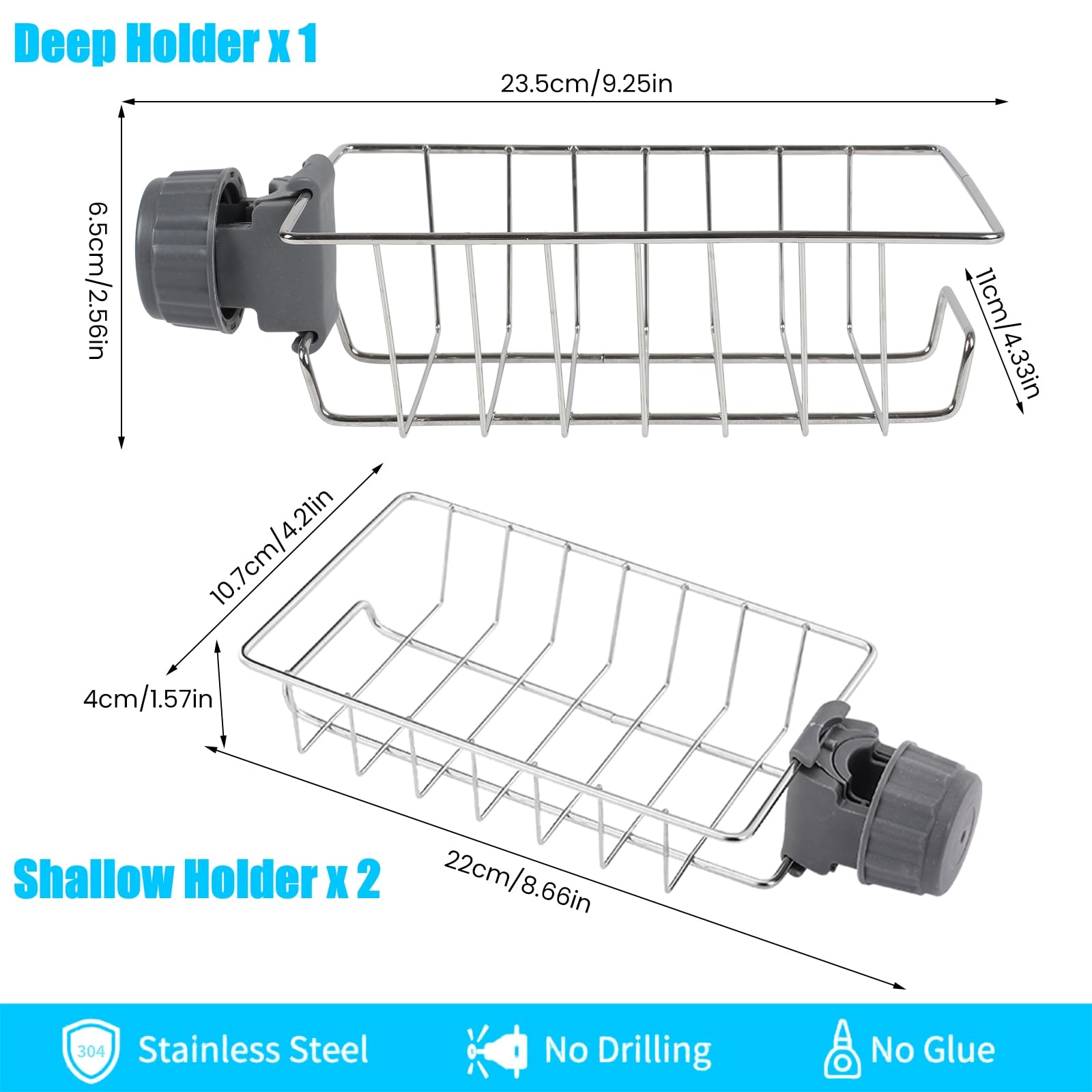 Portasapone Per Asta Doccia Senza Foratura - 3 Pezzi Inox, Regolabile 18-27mm | Antiruggine E Salvaspazio - Foto 3