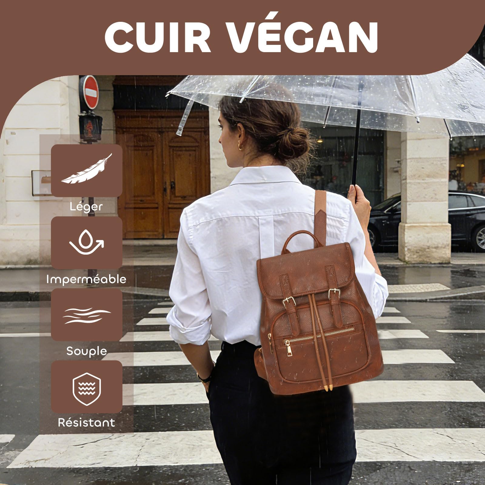 Leathario Petit Sac a Dos Femme, Sacs à Main Portés Dos Femme Antivol Léger Backpack Loisirs Casual en Cuir Vegan pour Voyage L'école Travail Université Collège Shopping