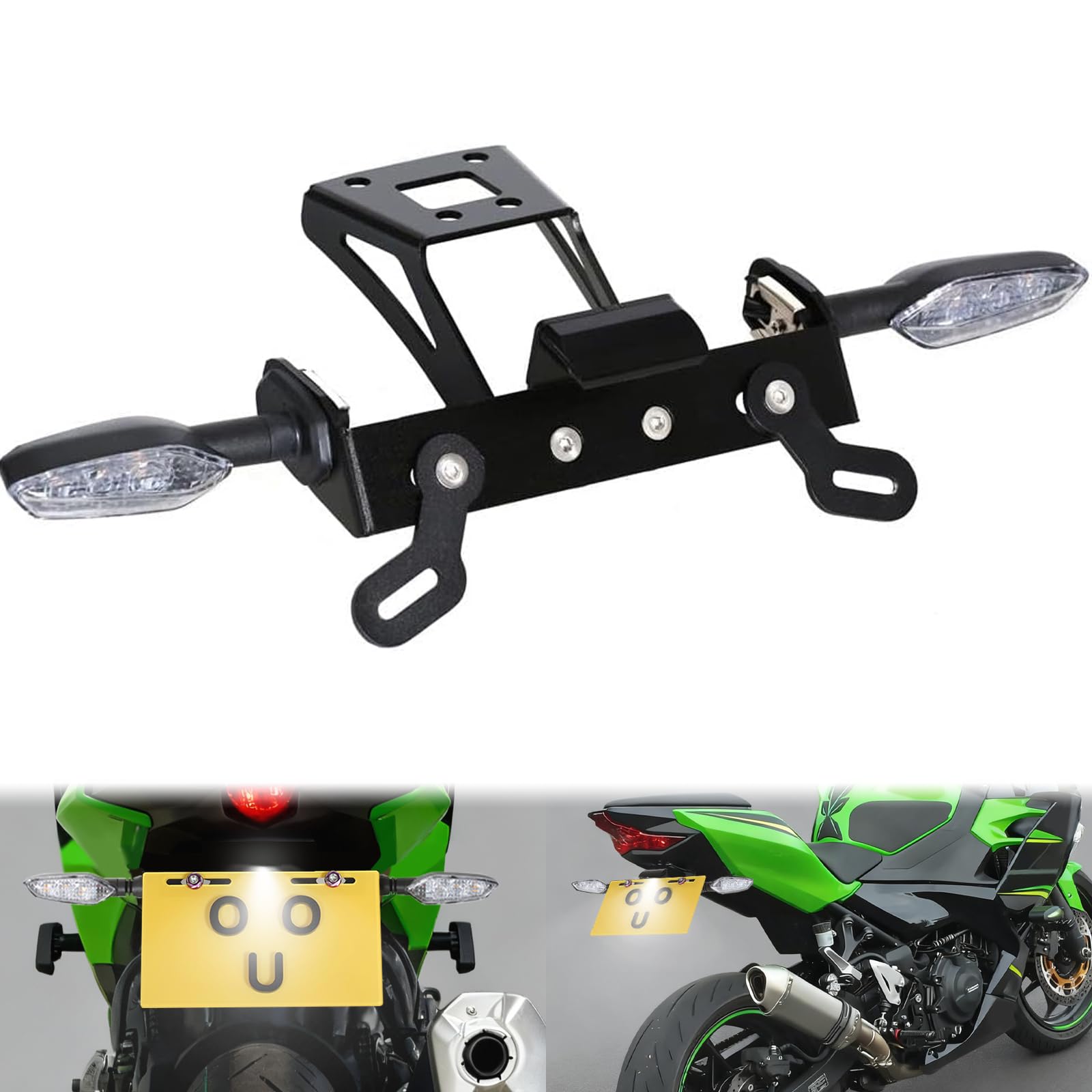Tail Tidy/Fender Eliminator for Ninja 400 Z400 Ninja250 Ninja 500 Z500 2018-2025 License Plate Bracket wth Rear Turn Signals &amp; LED Light (Clear)