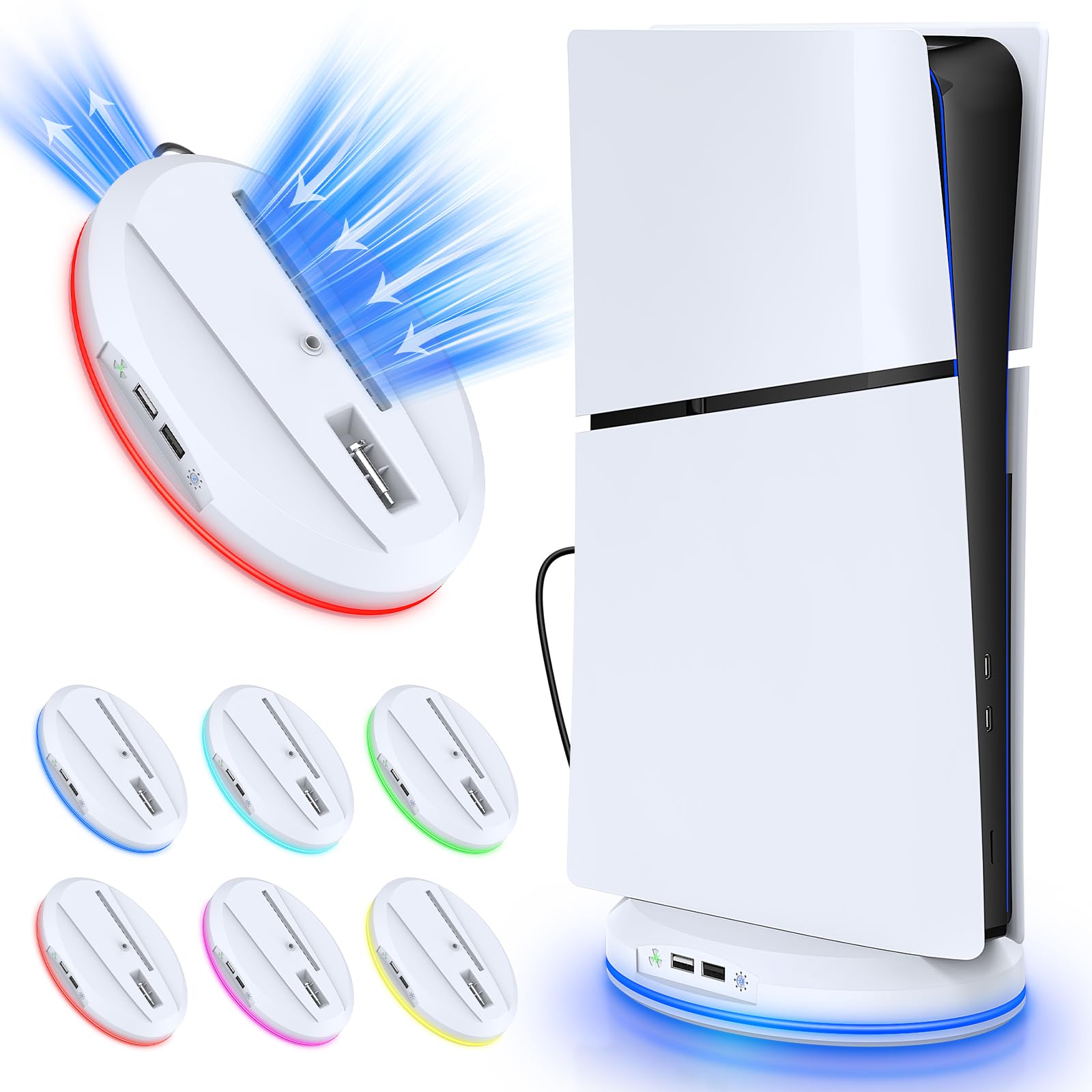 FASTSNAIL Standfuß mit Lüfter für PS5 Slim/Pro Konsole, LED Ständer kompatibel mit Playstation5 Slim/Pro Digital/Disc Edition，Zubehör für PS5 Slim/Pro