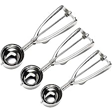 FUKTSYSM Ice Cream Scoop Set - 3 Pcs Stainless Steel Scoop with Trigger, Small (1.57 Inch), Medium (1.96 Inch), Large (2.36 Inch) - Melon and Cookie Scoop