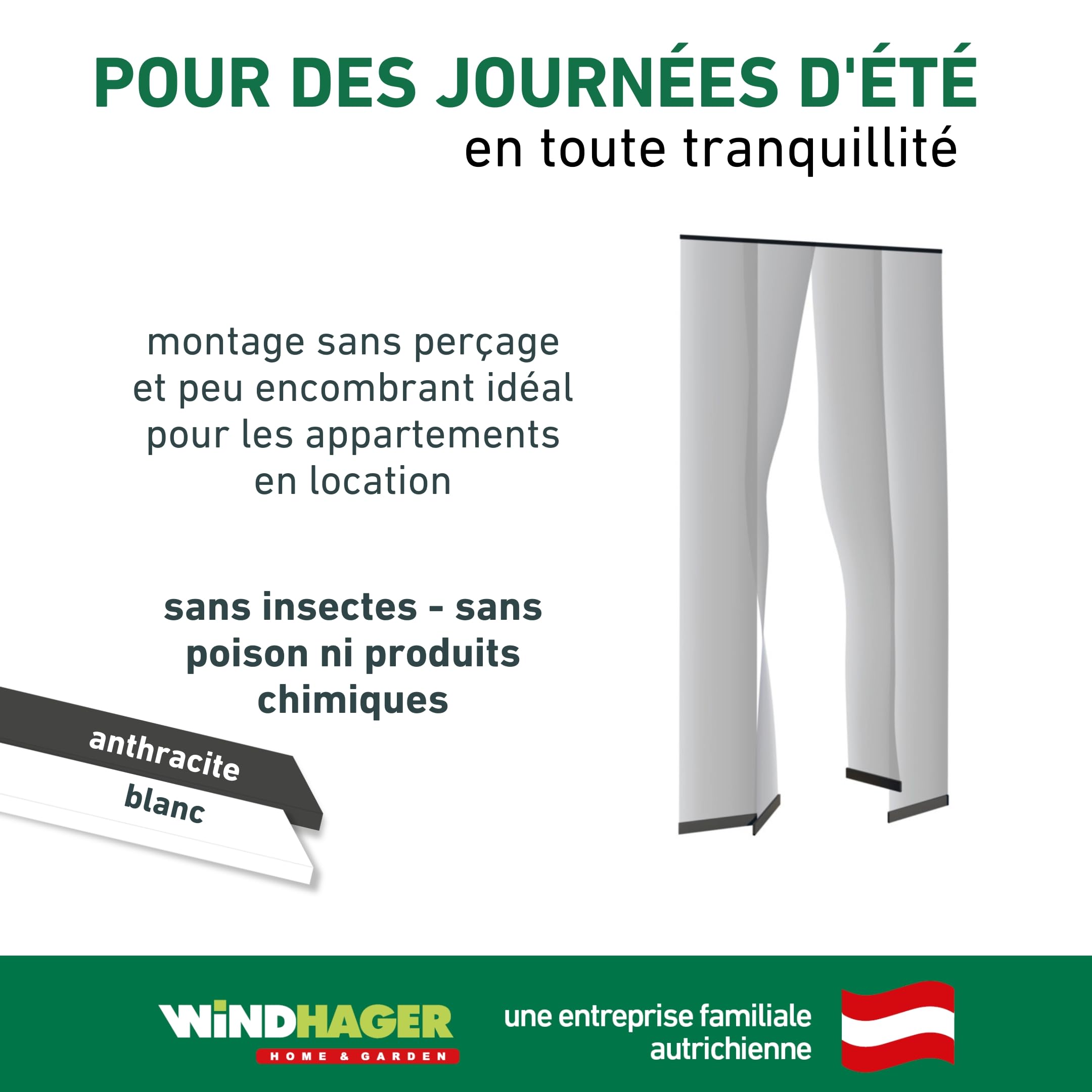 Windhager rideau anti-insectes lamelles 100 x 220 cm, moustiquaire de porte blanche, protection contre mouches et moustiques pour balcon et terrasse, montage sans perçage, 04316 (Lot de 2)