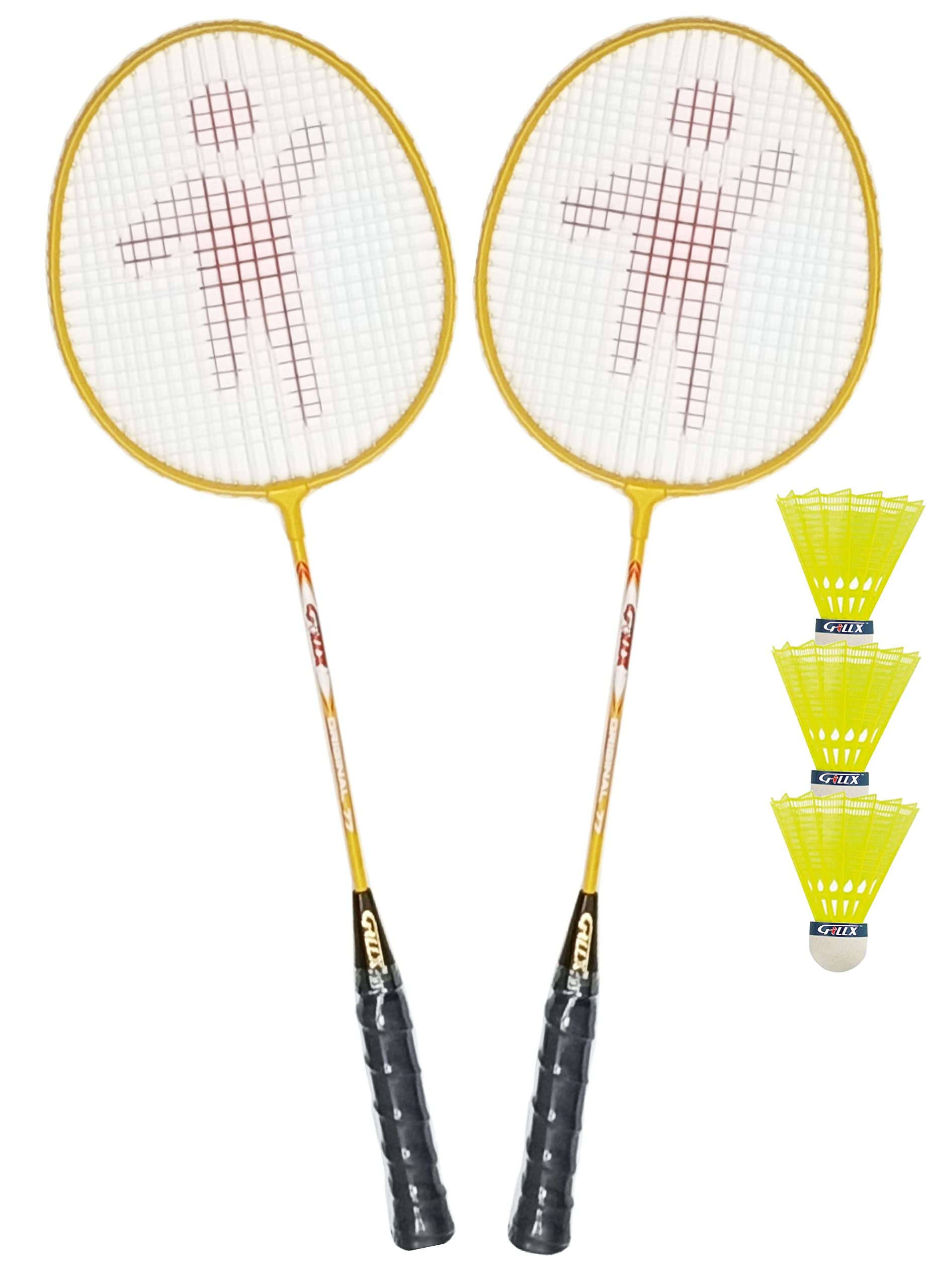 GILLX Badminton Rackets 2 Piece Wx 55 with 3 Nylon Shuttle Cocks for Adults & Kids, Yellow (B0B8D4NXYH) Amazon Price History, Amazon Price Tracker