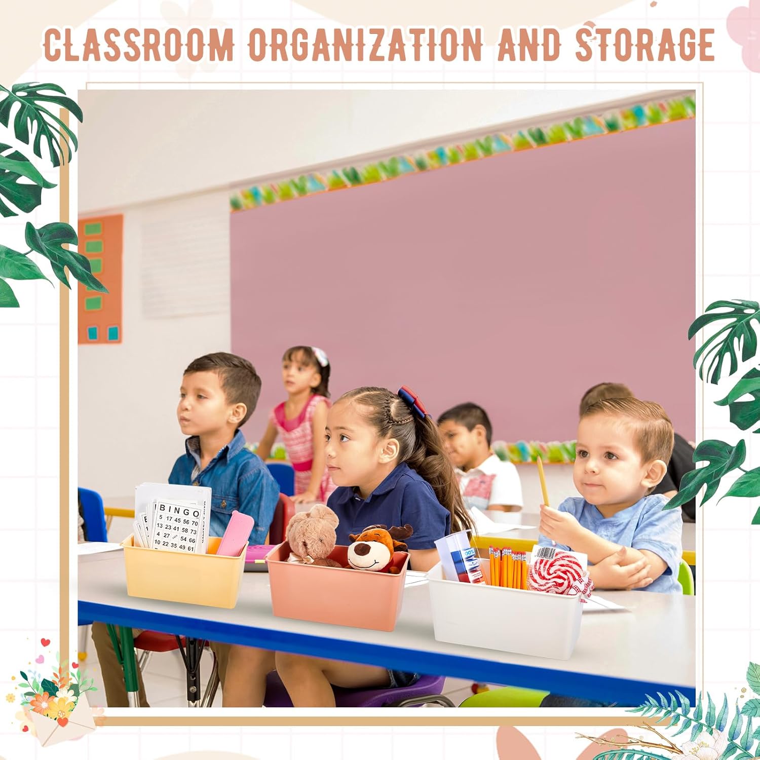 Mumufy 24 Pcs Book Bins for Easy Access Storage Basket Sturdy Book Storage Containers and Organization for Home Use, 11.2 x 5 x 5 Inch, 5 Colors